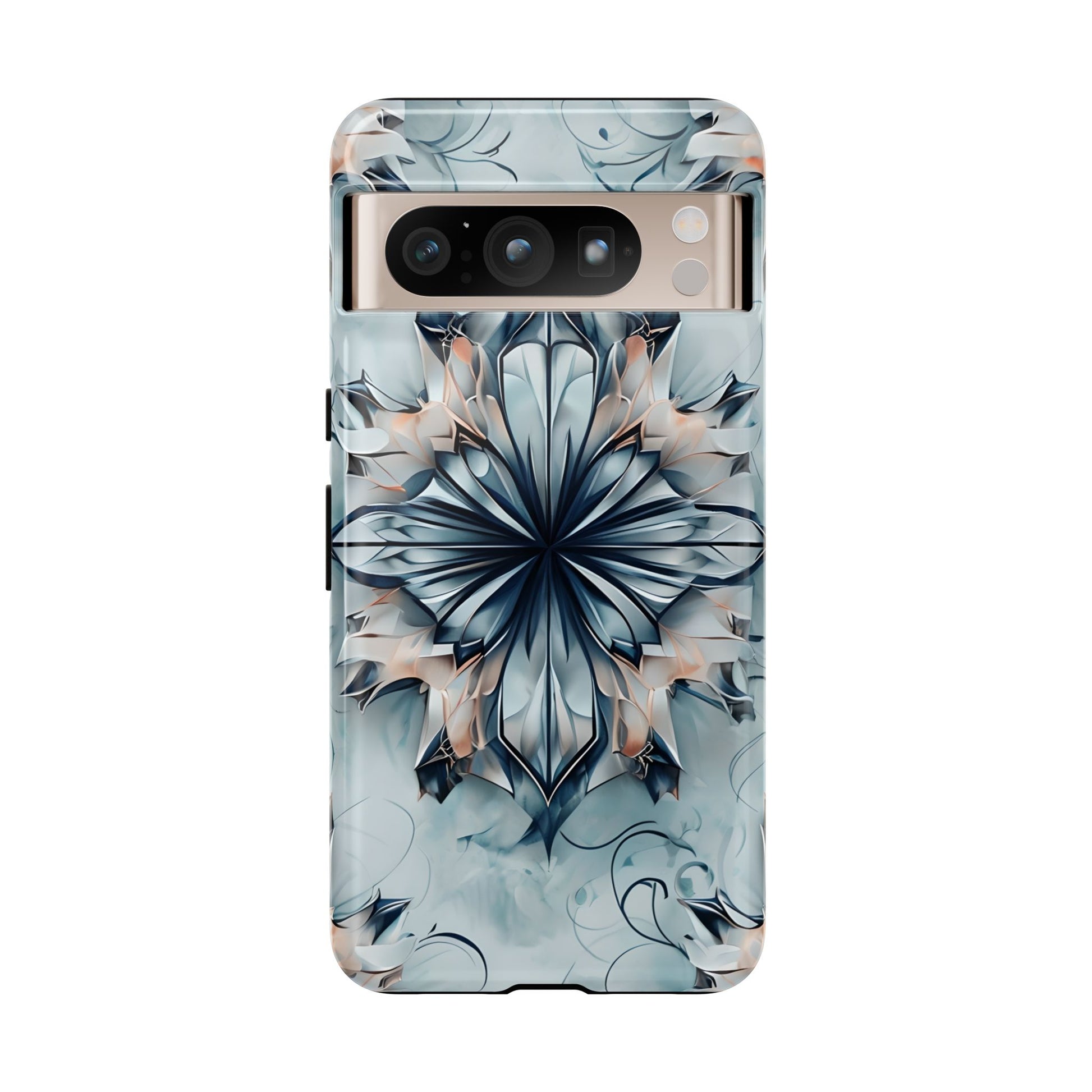 Indigo Mirage - Artistic Kaleidoscope Collection Artistic Floral - Google Pixel 8 Pro Tough Phone Case - Bold Indigo Symmetrical Design