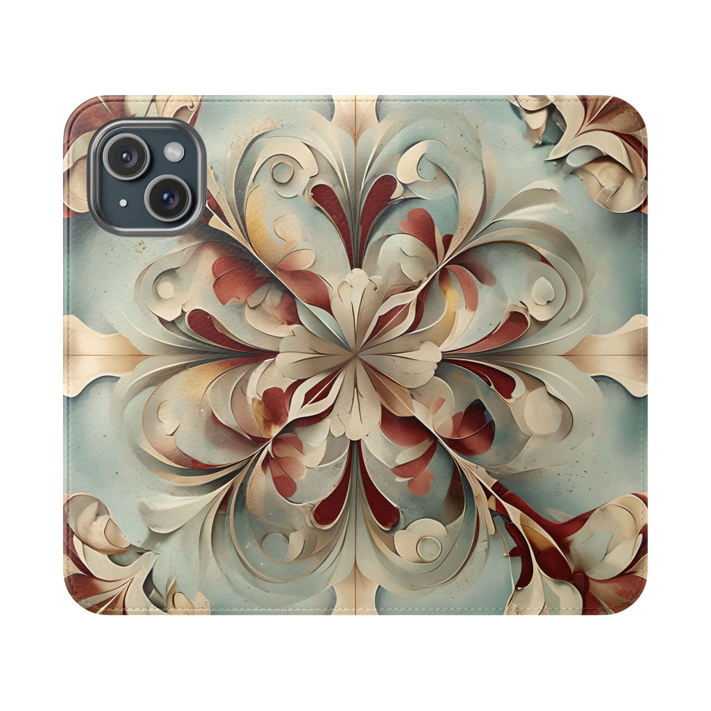 Vintage Baroque Blossom Wallet Phone Case - Elegant Floral Flip Cover for iPhone 15