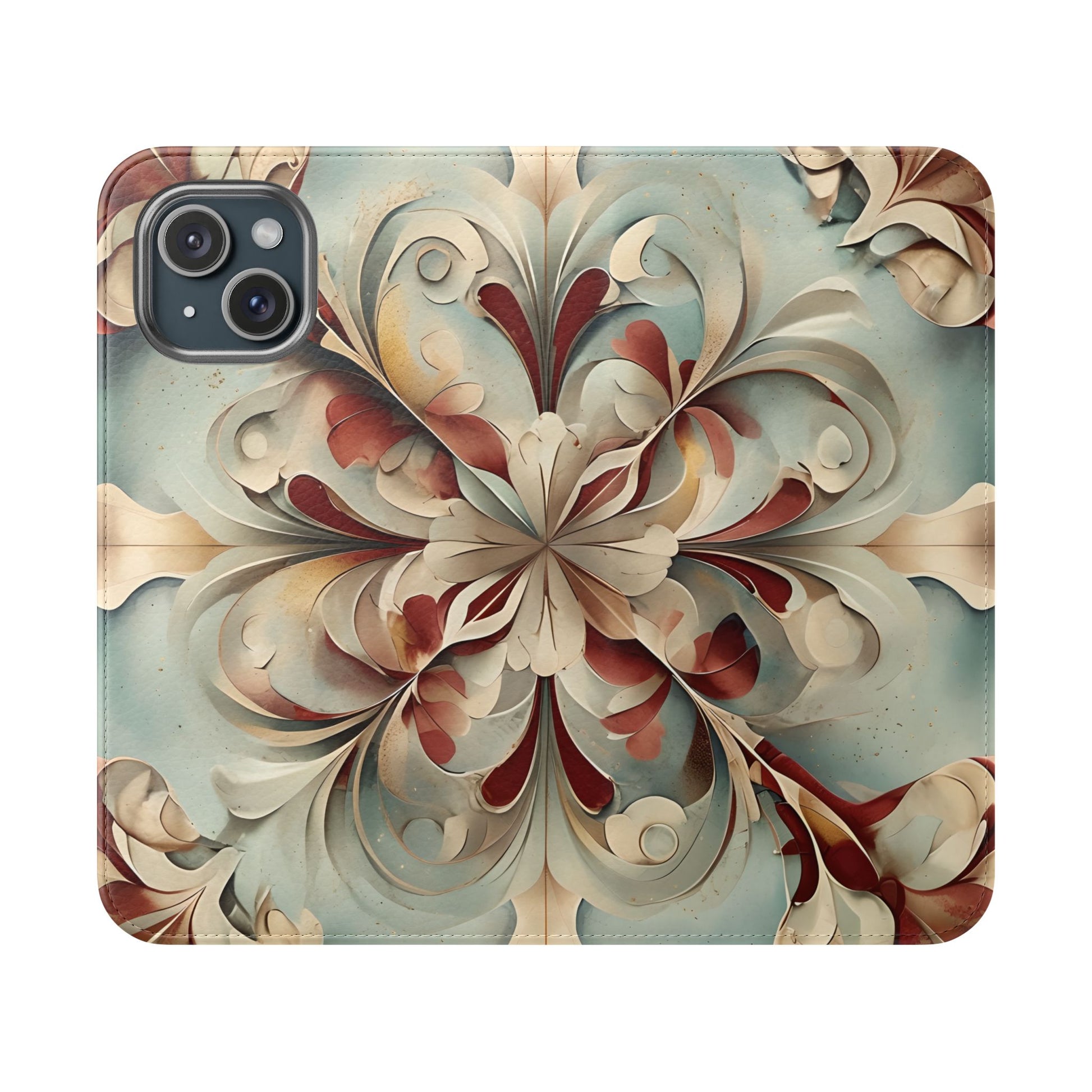 Vintage Baroque Blossom Wallet Phone Case - Elegant Floral Flip Cover for iPhone 15