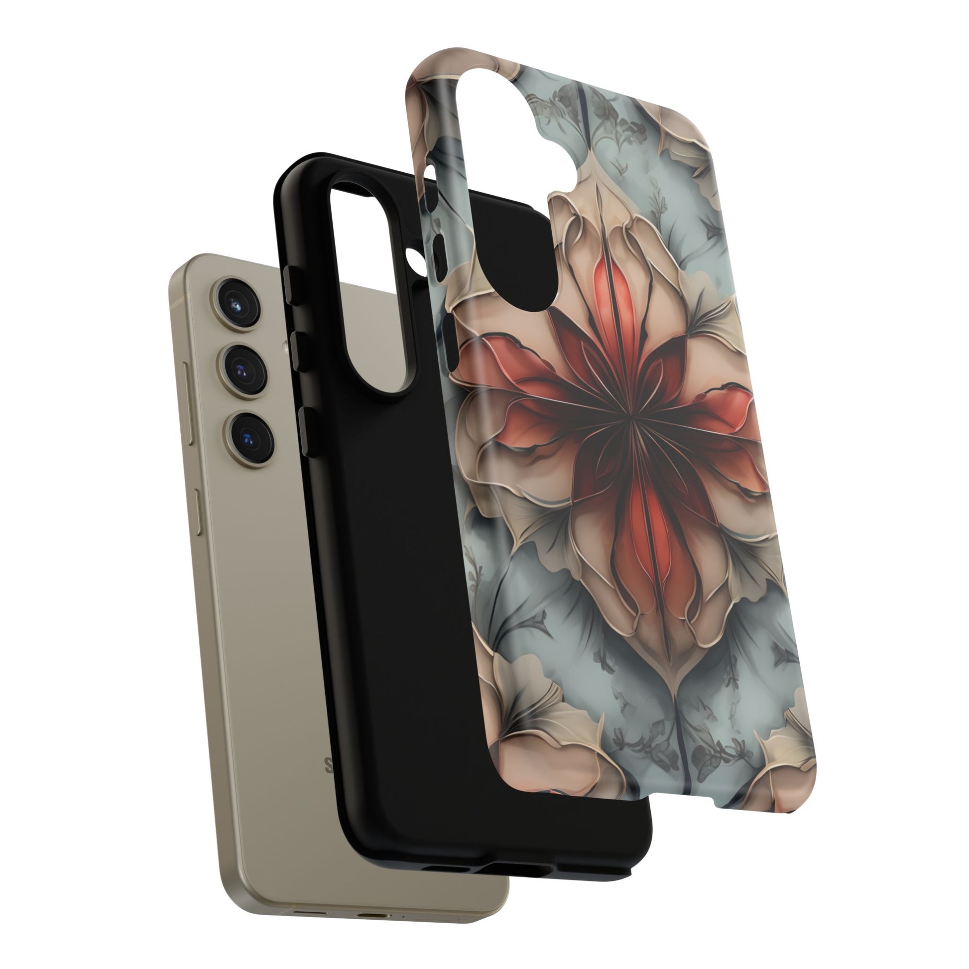 Ember Bloom - Kaleidoscope Collection Artistic Floral - Samsung Galaxy S24 Tough Phone Case - Fiery Symmetrical Design