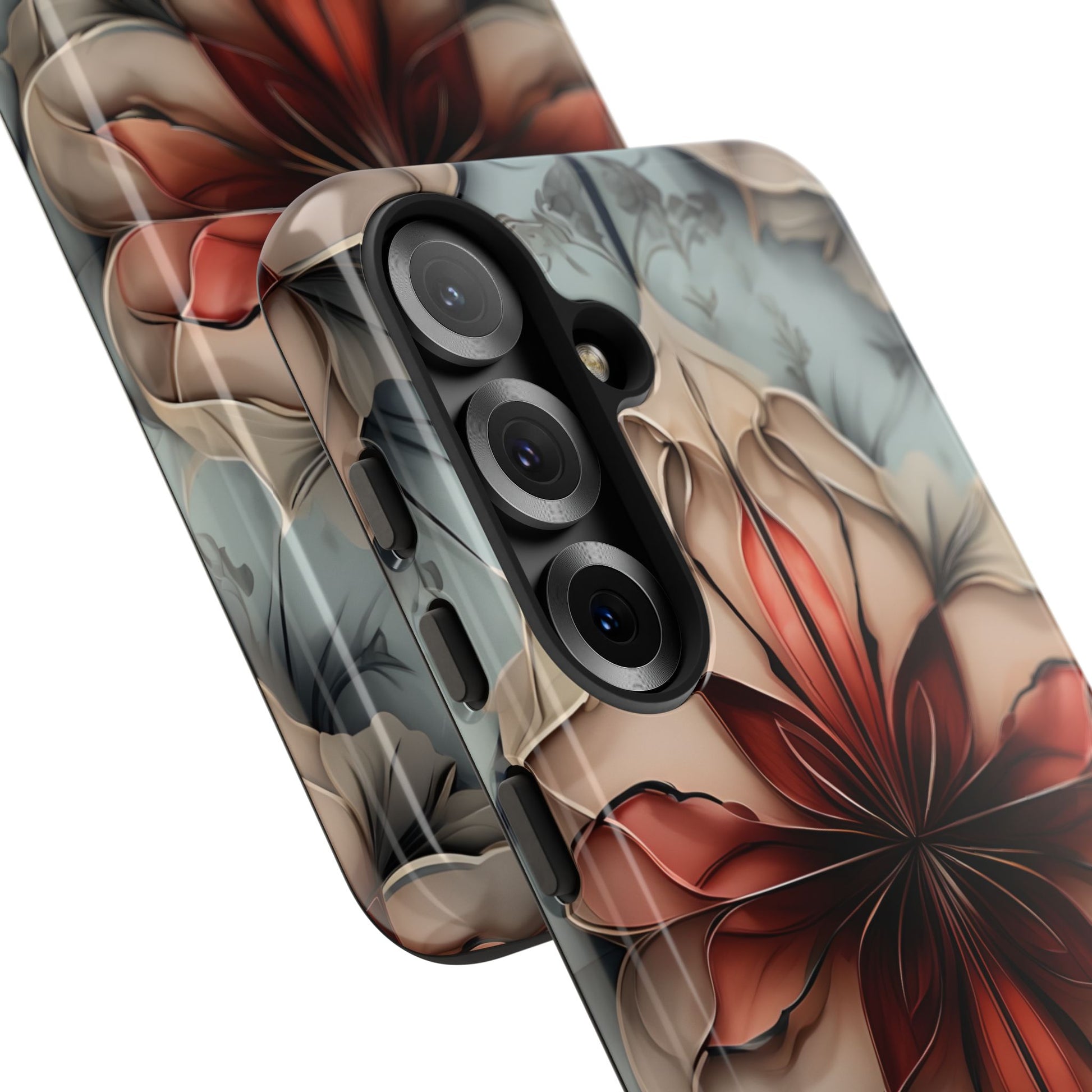 Ember Bloom - Kaleidoscope Collection Artistic Floral - Samsung Galaxy S25 Tough Phone Case - Fiery Symmetrical Design