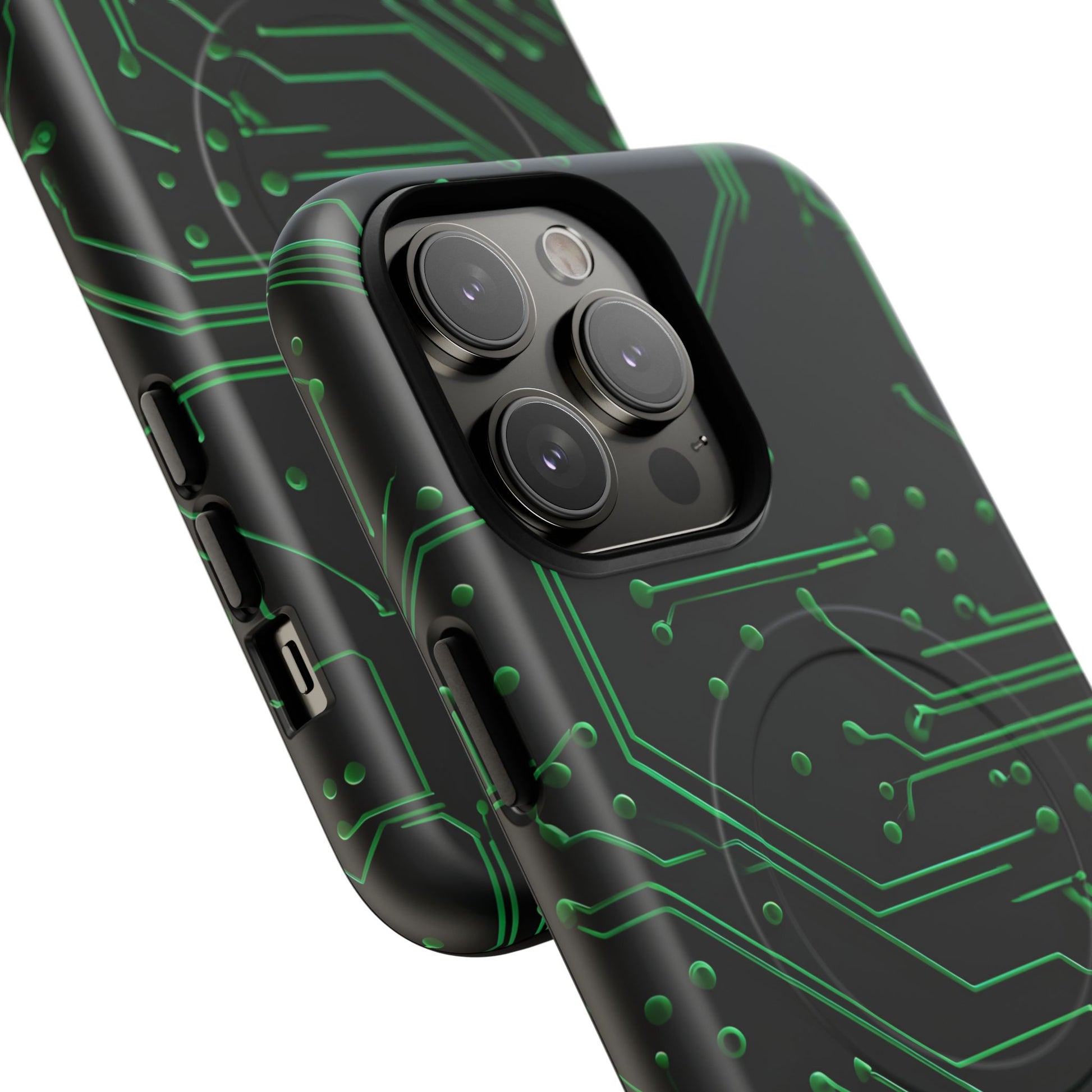 Green Circuit Grid iPhone 14 Pro Max MagSafe Compatible case- Tech-Inspired Shockproof Cover