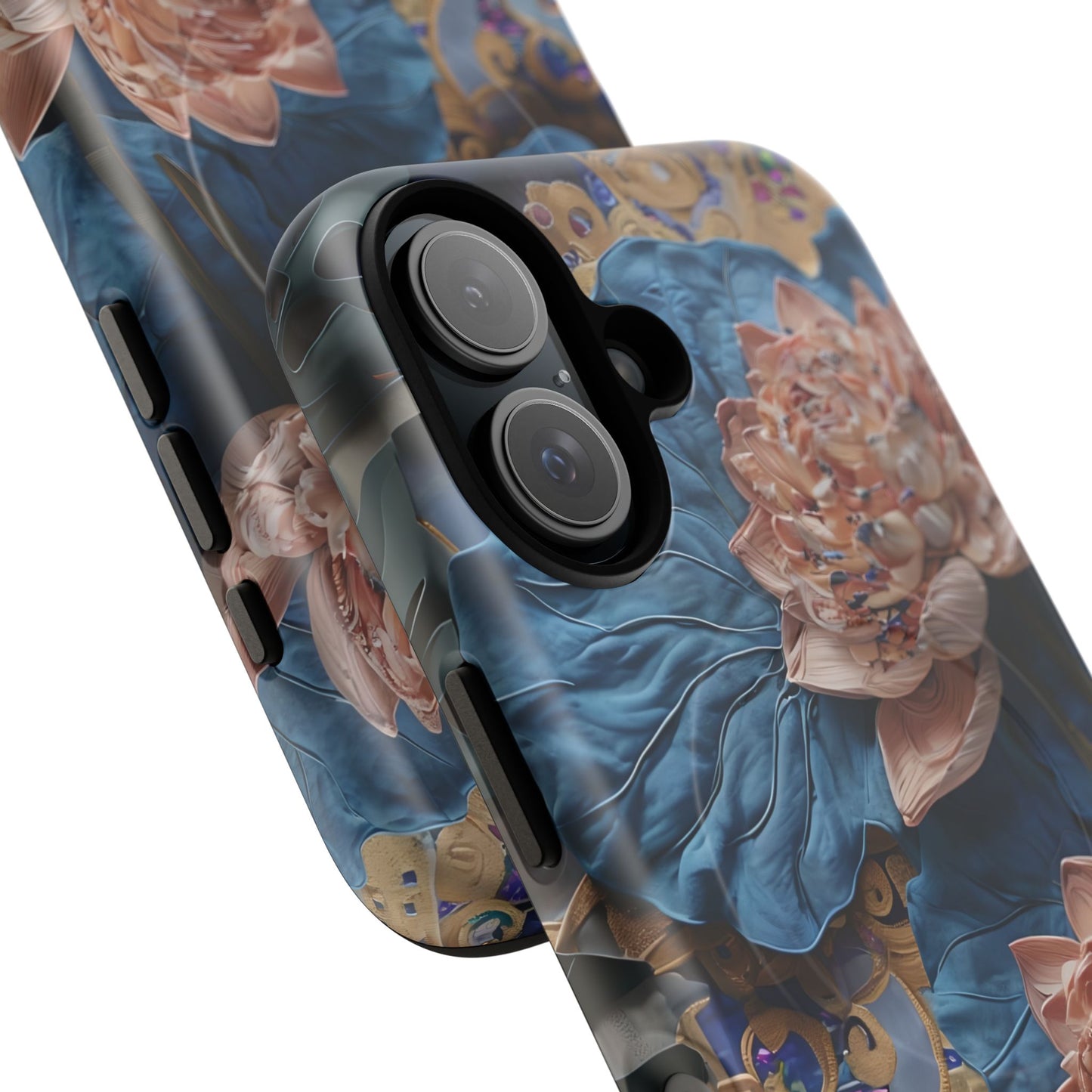Peony Midnight Tapestry - iPhone Case- MagSafe Compatible - Elegant Blue & Blush Artful Phone Cover