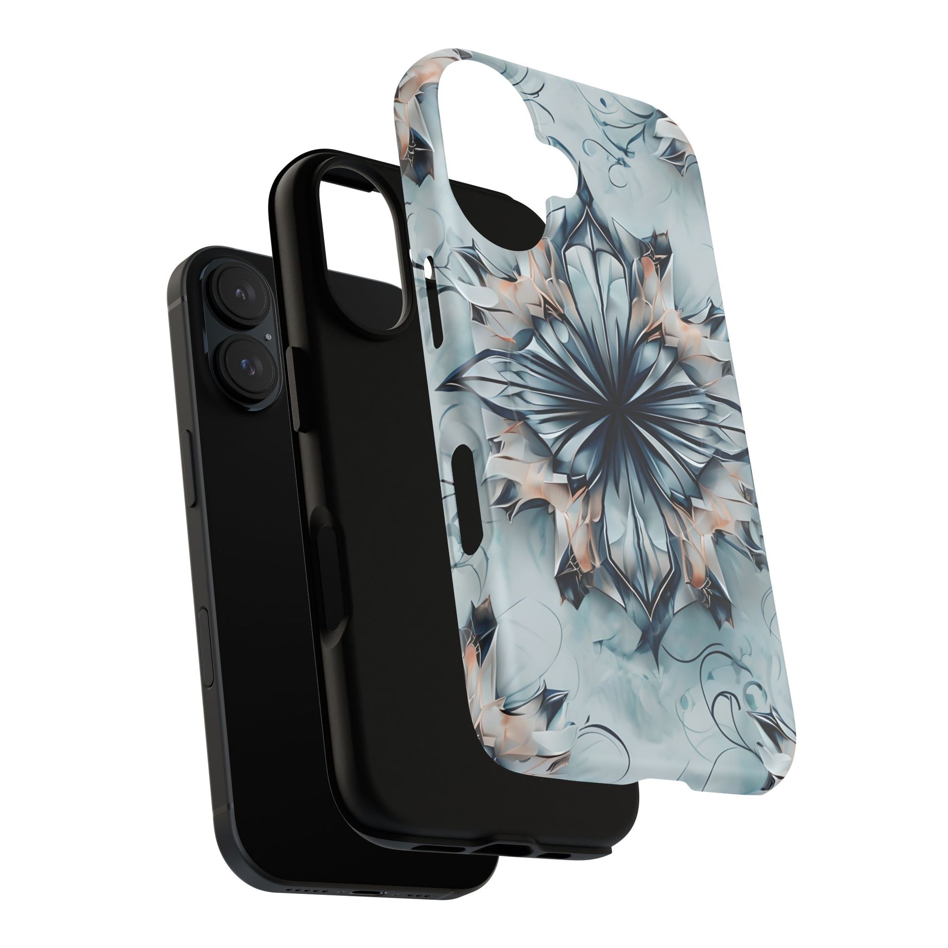 Indigo Mirage - Artistic Kaleidoscope Collection Artistic Floral - iPhone 16 MagSafe Phone Case -Bold Indigo Symmetrical Design