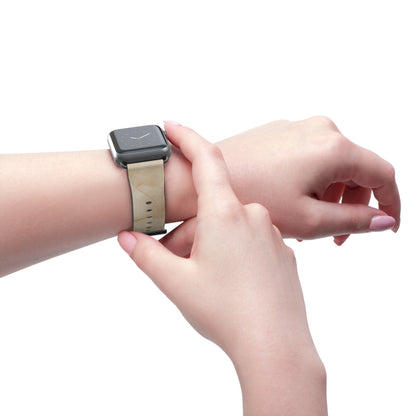 Parchment Mist Apple Watch band worn on wrist featuring soft neutral parchment marble artwork