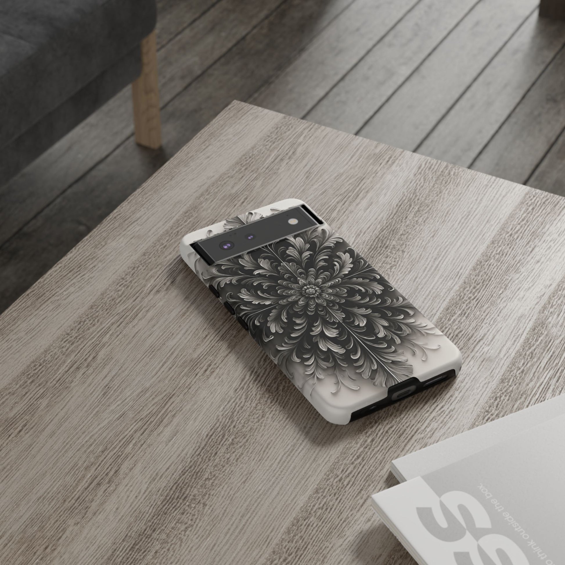 Obsidian Bloom - Elegant Black & White Google Pixel 6 Tough Phone Case - Intricate Mandala Flower Design