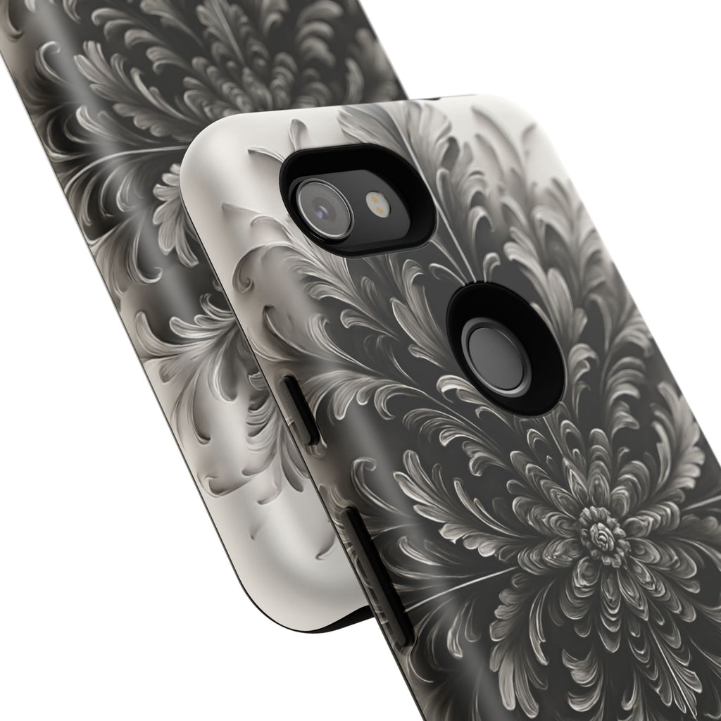Obsidian Bloom - Elegant Black & White Google Pixel 3a Tough Phone Case - Intricate Mandala Flower Design