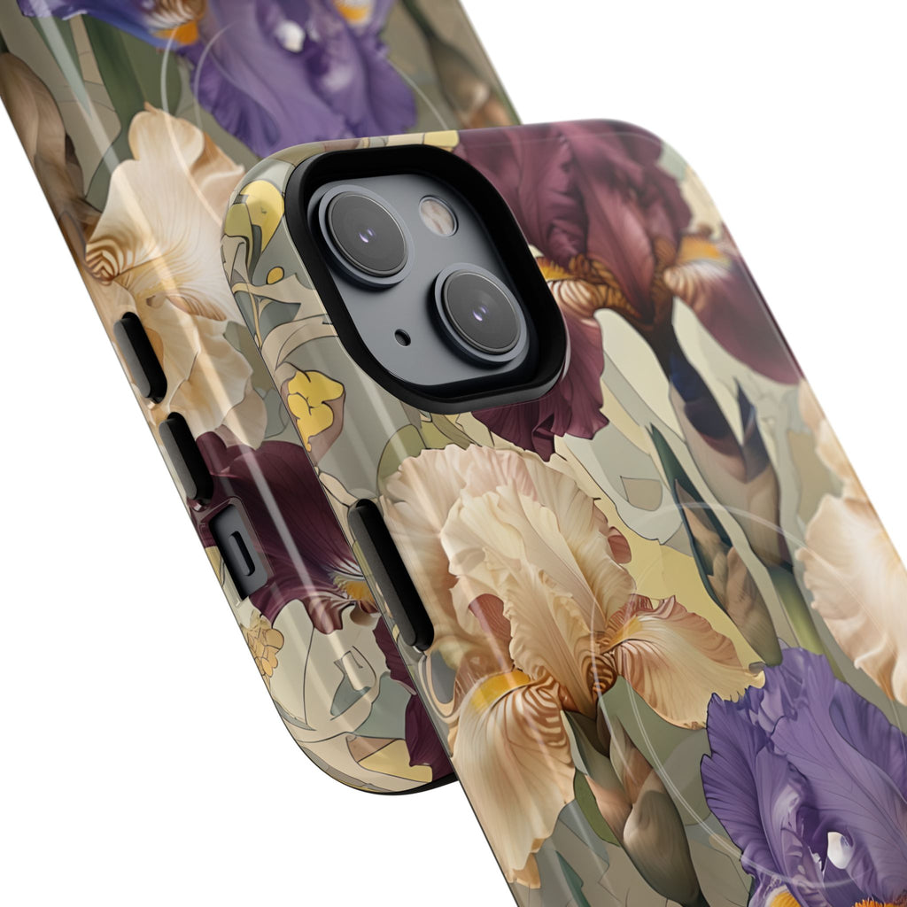 Iris Reverie - Elegant Painterly - iPhone 14 Plus - MagSafe Compatible - Artistic Purple & Cream Iris Design