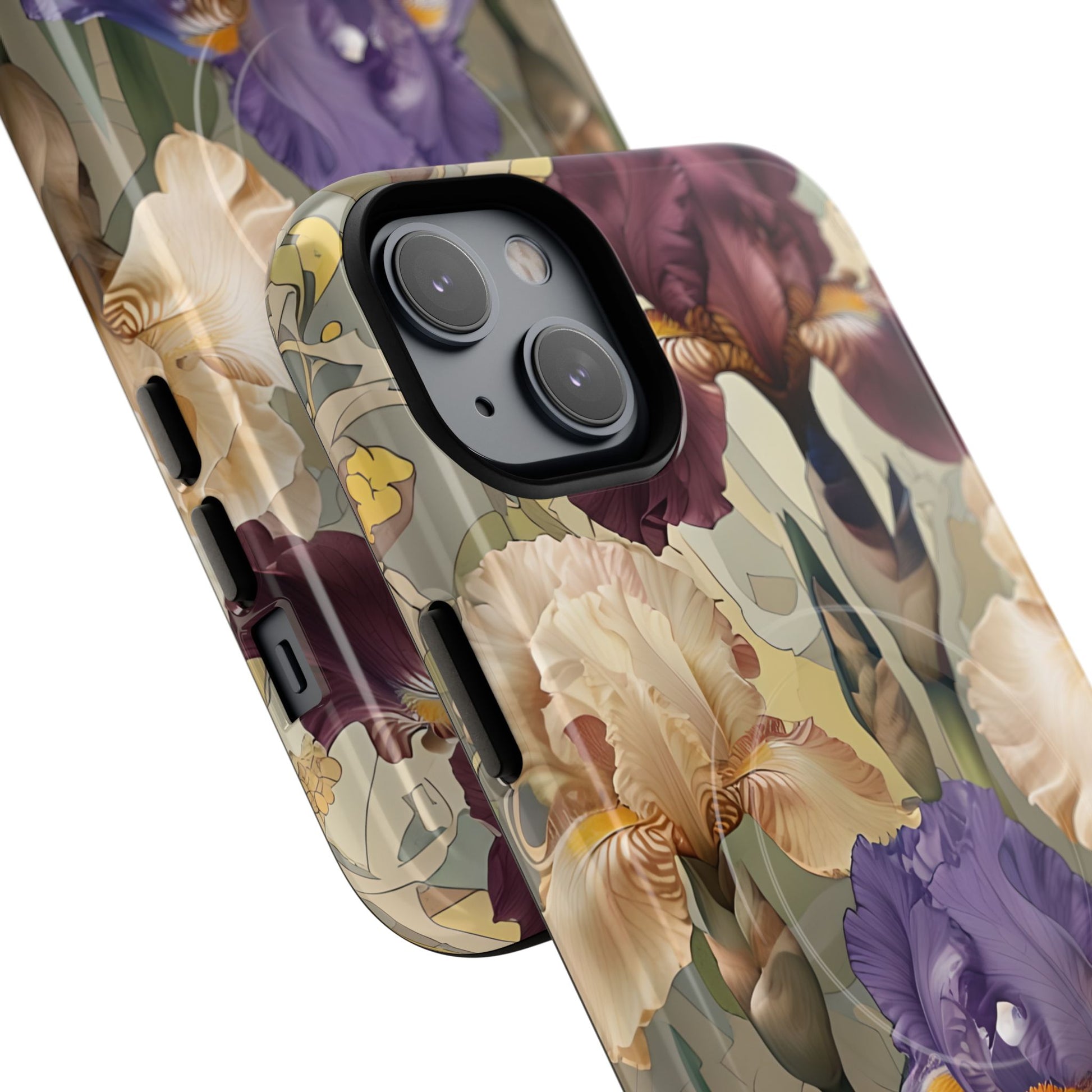 Iris Reverie - Elegant Painterly - iPhone 14 Plus - MagSafe Compatible - Artistic Purple & Cream Iris Design