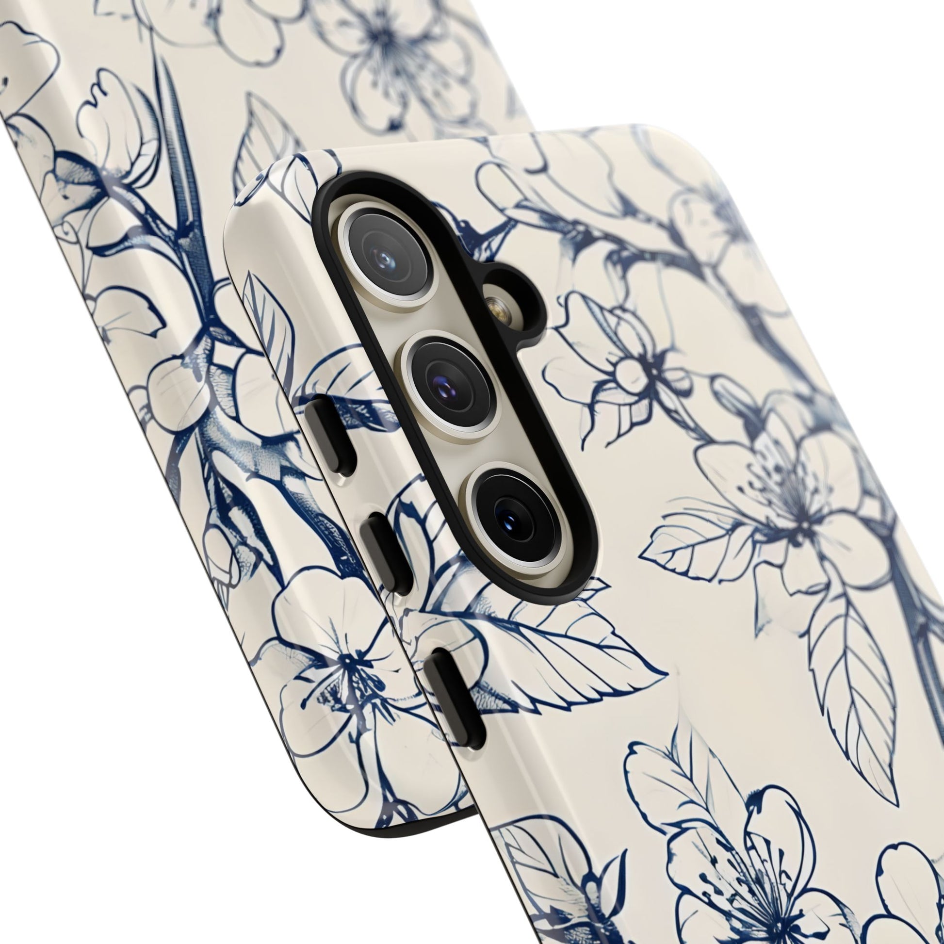 Blossom Sketch - Artistic Blue Floral Samsung Galaxy S24 Plus Tough Phone Case - Hand-Drawn Botanical Design