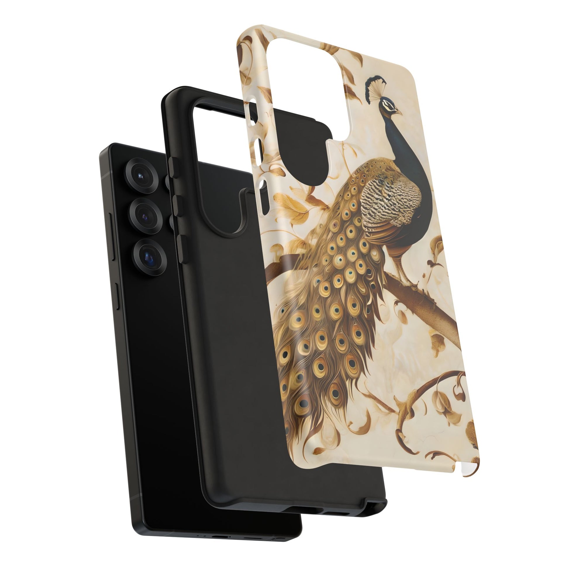 Golden Plumage - Luxe Peacock Art Samsung Galaxy S25 Ultra Phone Case - Elegant Gold & Cream Design