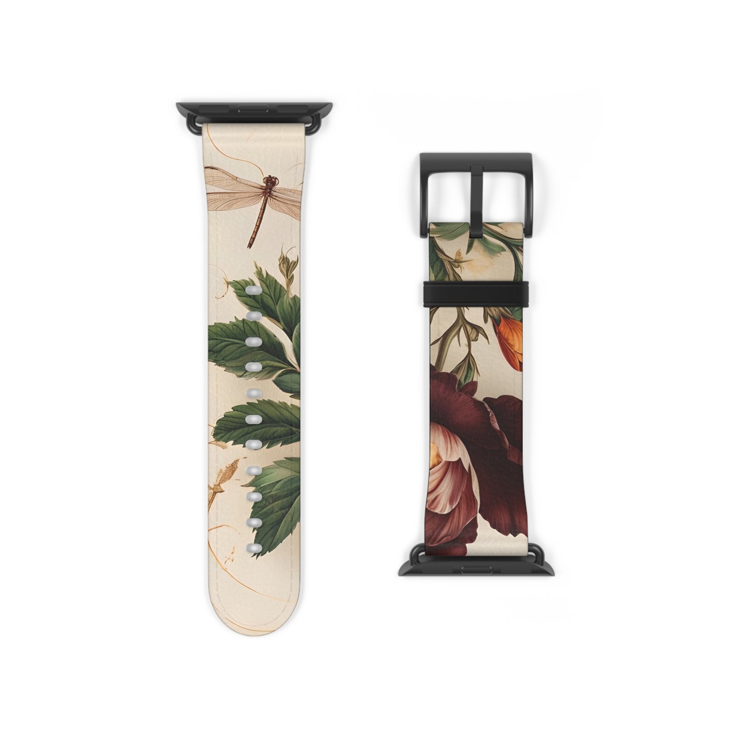 Vintage Burgundy Rose Designer Apple Watch Band - Premium Custom Strap for Series 1-9, SE & Ultra - Artistic Vegan Leather