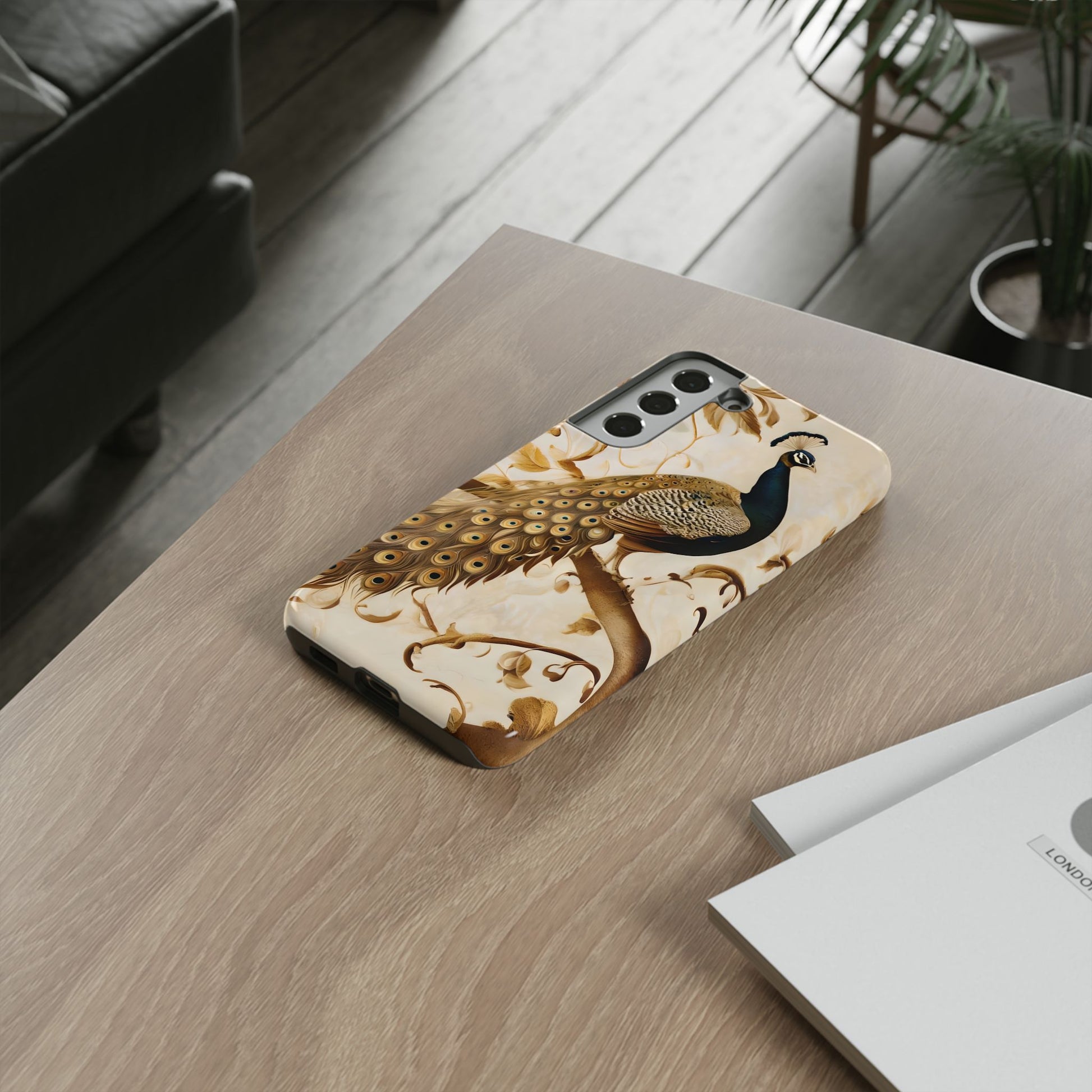 Golden Plumage - Luxe Peacock Art Samsung Galaxy S22 Plus Phone Case - Elegant Gold & Cream Design