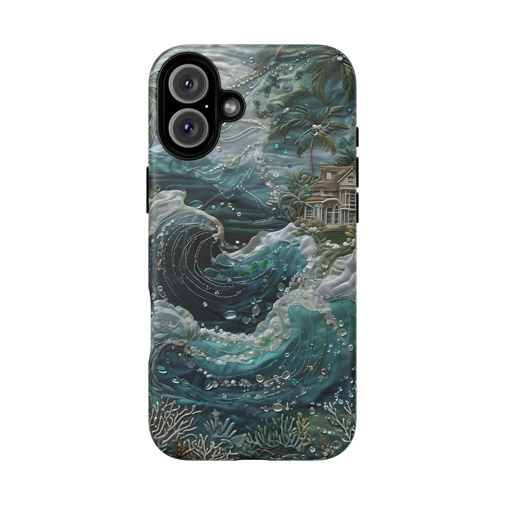 Tropical Midnight Wave - Artistic Ocean iPhone 16 Plus MagSafe Phone Case - Dramatic Blue Wave Design