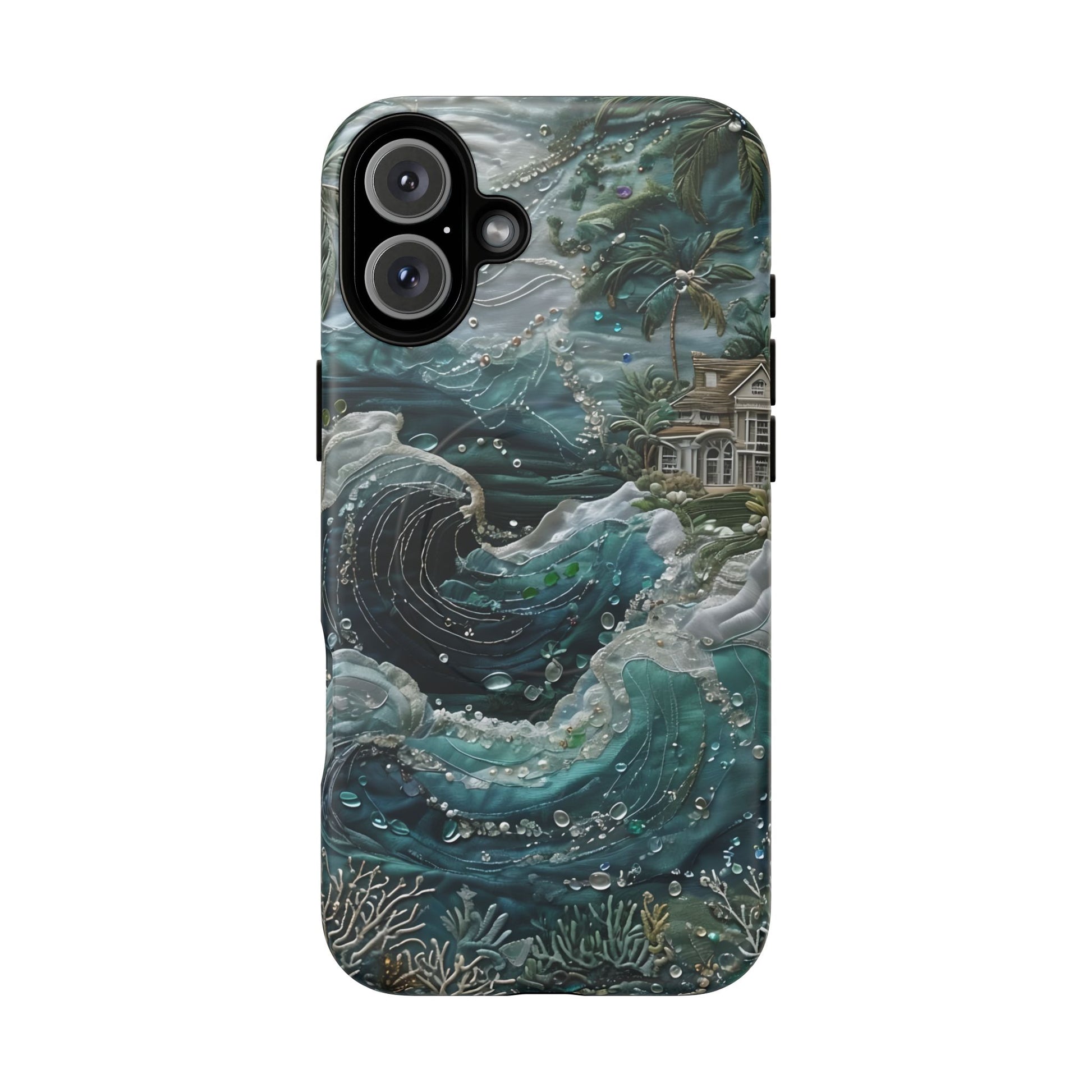 Tropical Midnight Wave - Artistic Ocean iPhone 16 Plus MagSafe Phone Case - Dramatic Blue Wave Design