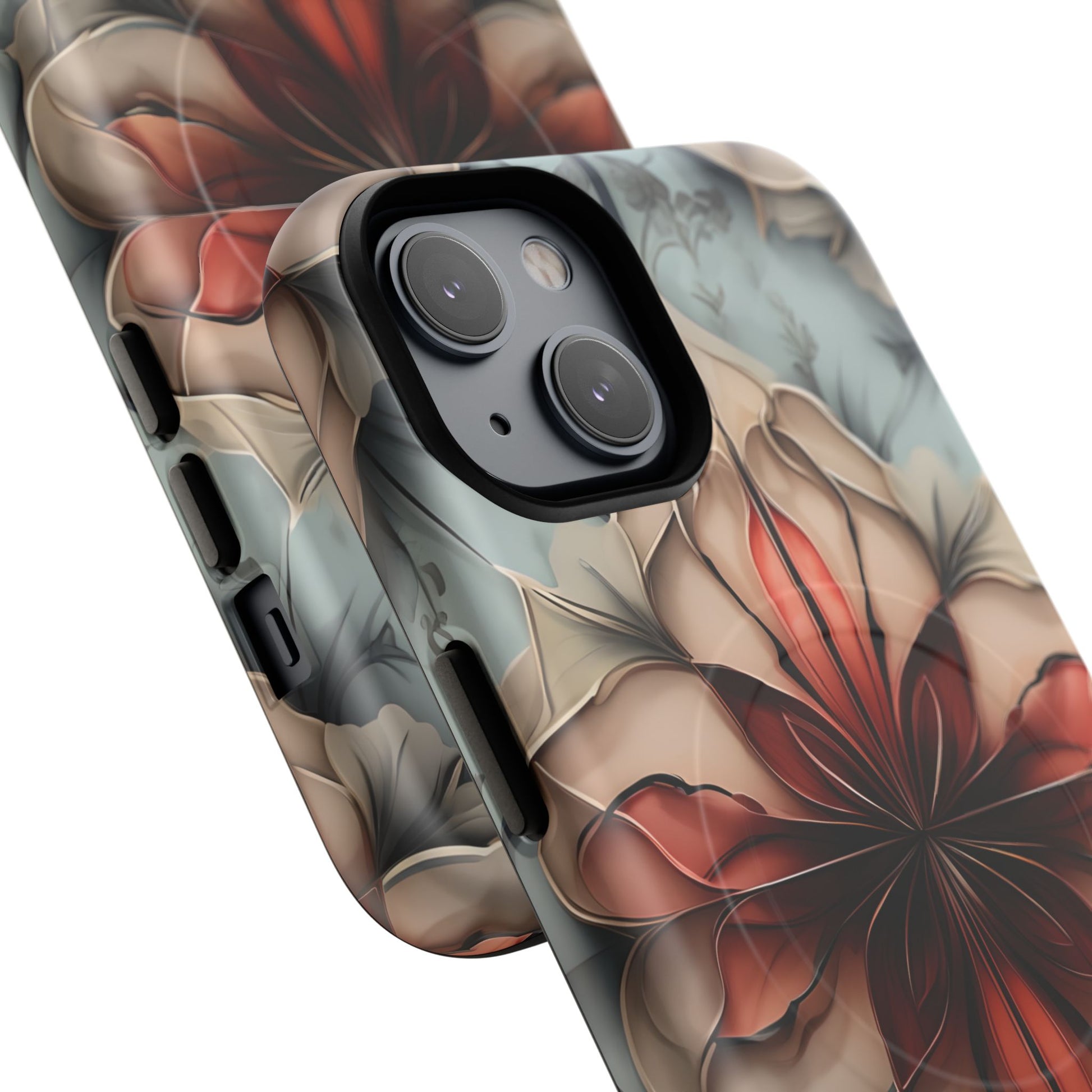 Ember Bloom - Kaleidoscope Collection Artistic Floral iPhone 14 MagSafe Phone Case - Fiery Symmetrical Design