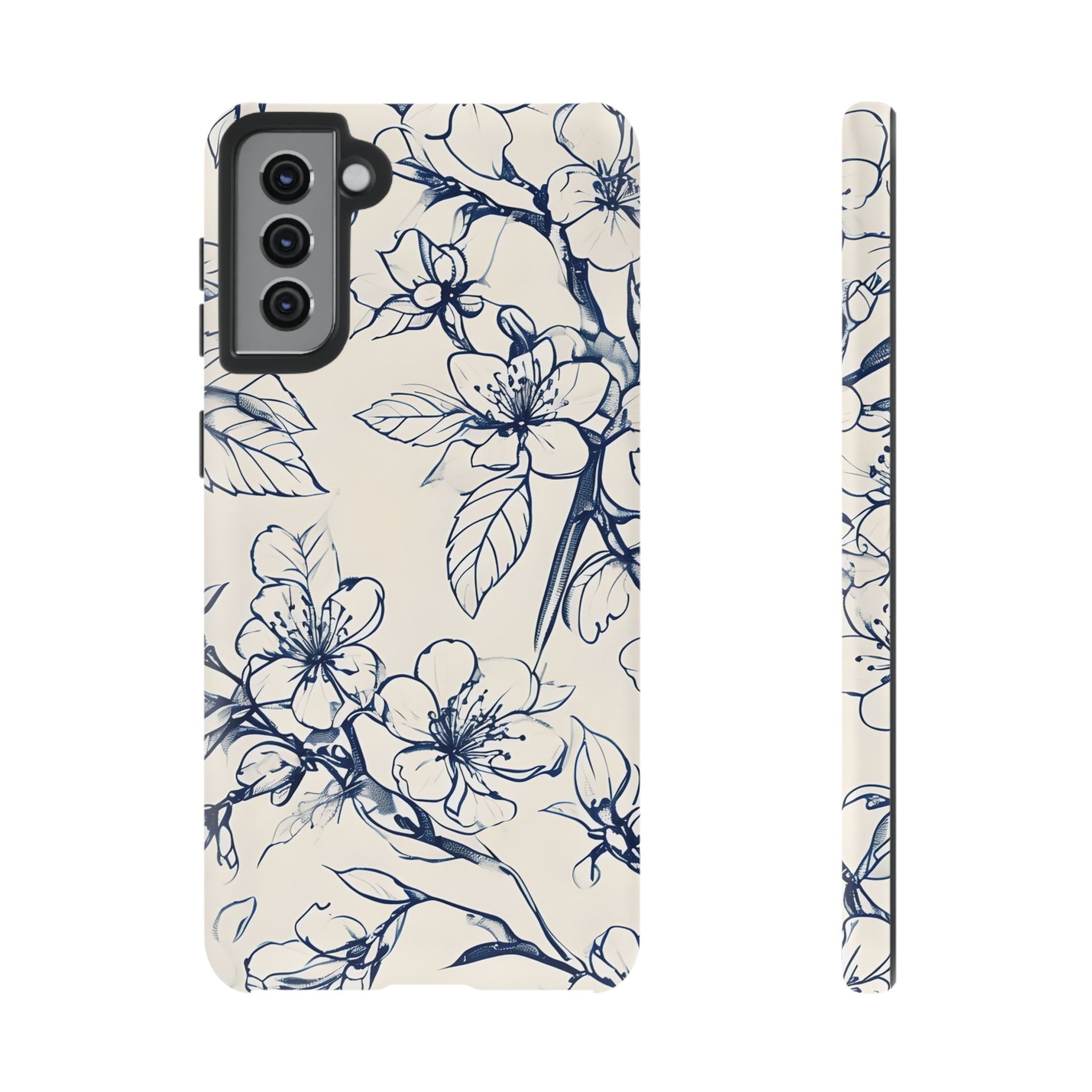 Blossom Sketch - Artistic Blue Floral Samsung Galaxy S21 Plus Tough Phone Case - Hand-Drawn Botanical Design