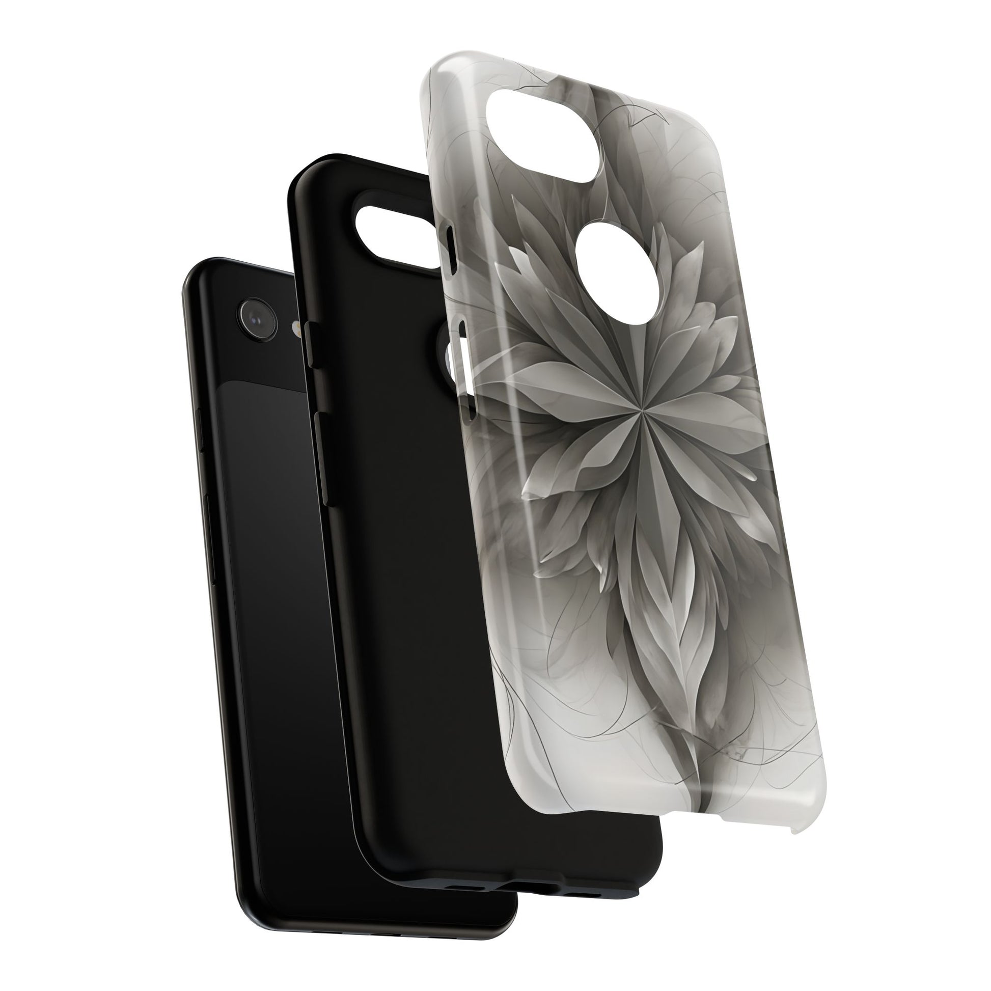 Silver Lotus - Elegant Monochrome Floral Google Pixel 3a Tough Phone Case - Modern Lotus Design