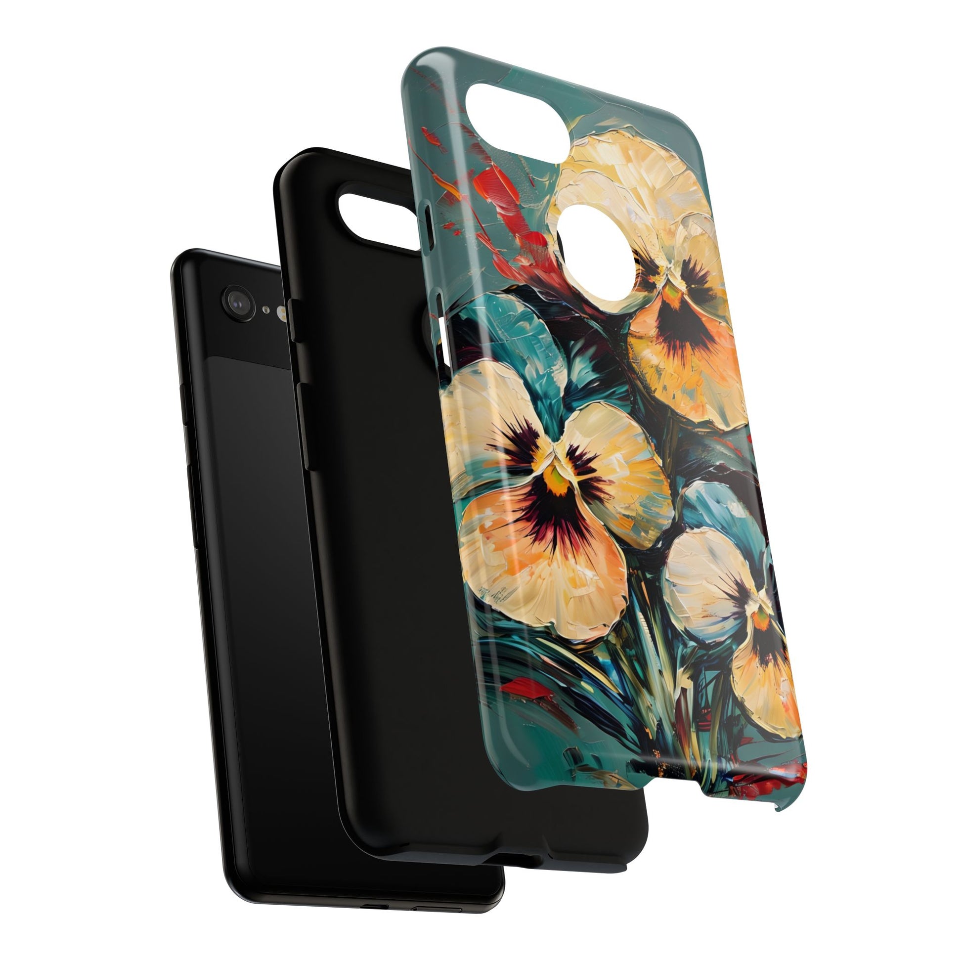 Golden Pansy Cascade Tough Case for Google Pixel 3XL - Floral Artistic Shockproof Cover, Elegant Protective Phone Case