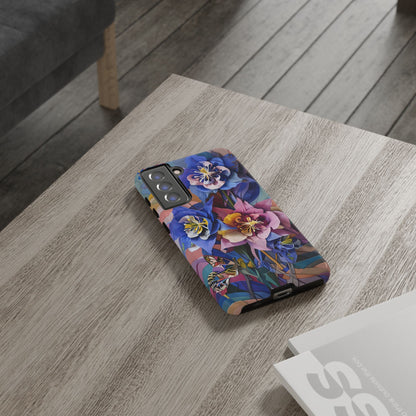 Blue Columbine Carnivale - Artistic Floral & Butterfly Samsung Ultra Tough Phone Case - Vibrant Botanical Design