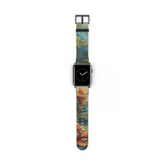 Waterlily Nocturne Apple Watch Band - Nature-Inspired Art Strap, Elegant Mountain Lake Design, Premium Gift for Outdoor Lovers