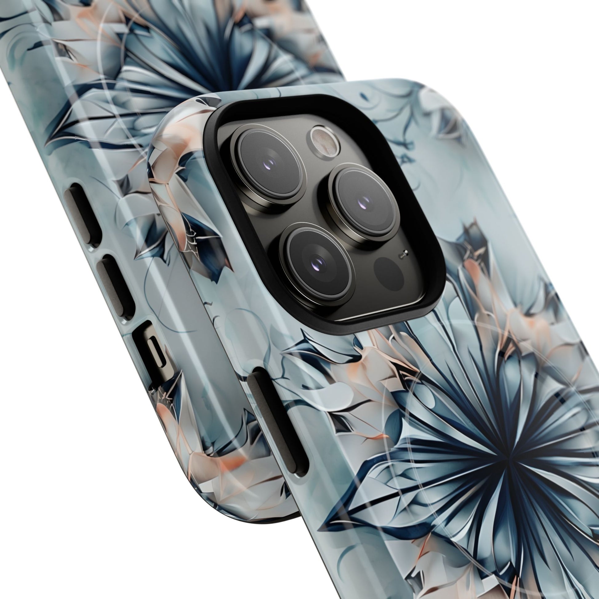 Indigo Mirage - Artistic Kaleidoscope Collection Artistic Floral - iPhone 14 Pro MagSafe Phone Case -Bold Indigo Symmetrical Design