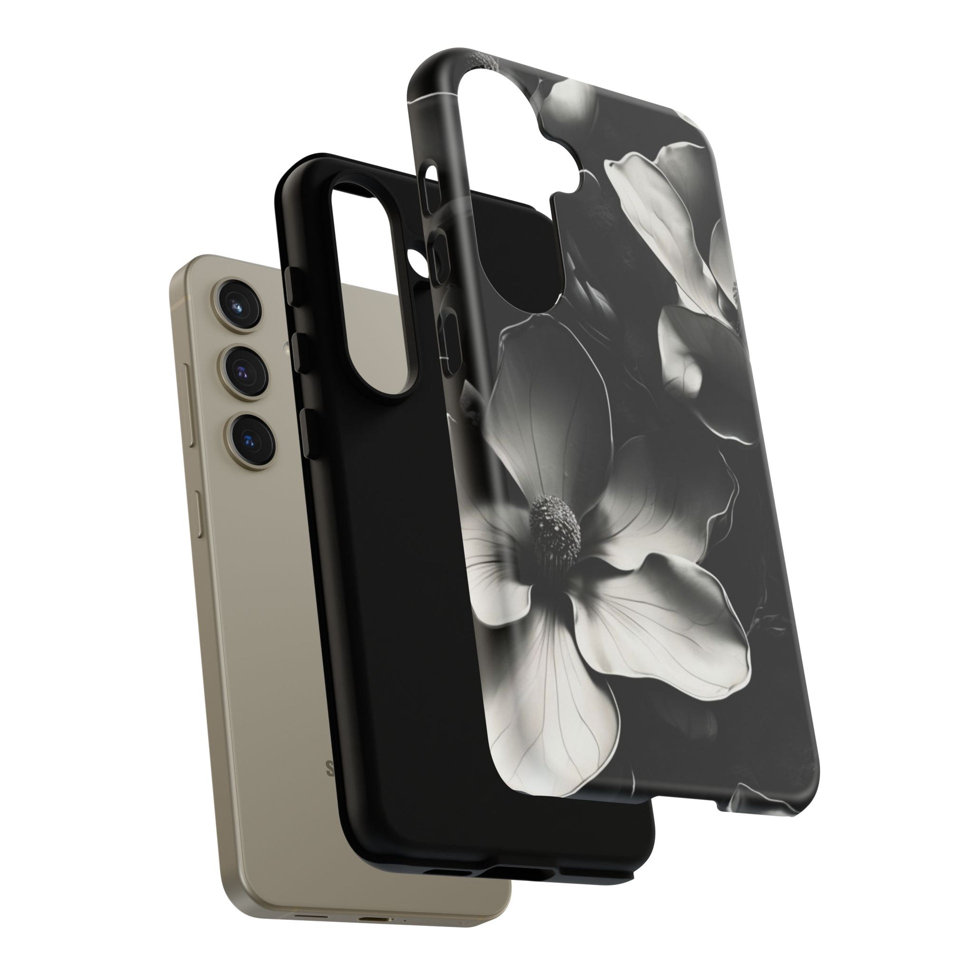 Monochrome Magnolia - Elegant Black & White Floral Samsung Galaxy S24 Tough Phone Case - Artistic Magnolia Design