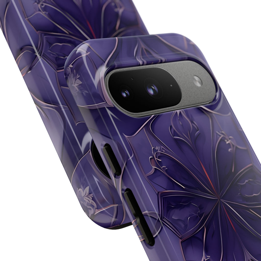 Violet Nebula - Kaleidoscope Collection Artistic Floral Burst - Google Pixel 9 Tough Phone Case - Bold Purple Symmetrical Design