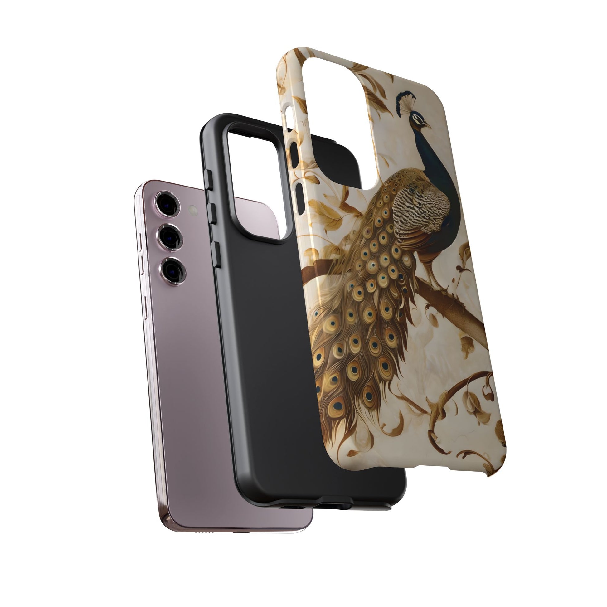 Golden Plumage - Luxe Peacock Art Samsung Galaxy S23 Plus Phone Case - Elegant Gold & Cream Design