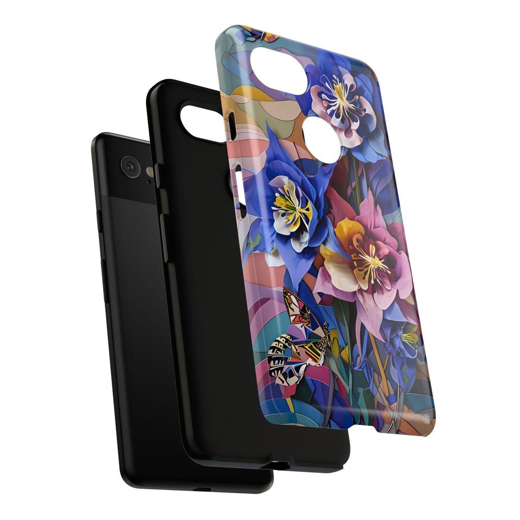 Blue Columbine Carnivale - Artistic Floral & Butterfly Google Pixel 2 XL Tough Phone Case - Vibrant Botanical Design