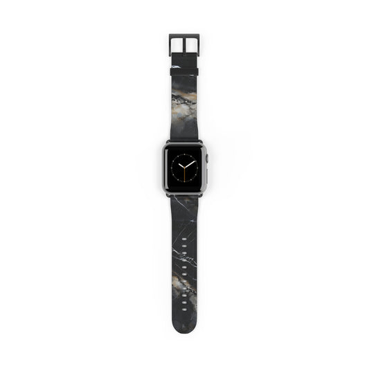 Obsidian Vein Apple Watch band with watch face featuring dark marble pattern with subtle light stone veining