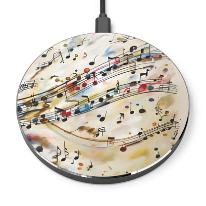 Melodic Flow musical notes art Qi wireless charger with colorful flowing sheet music design