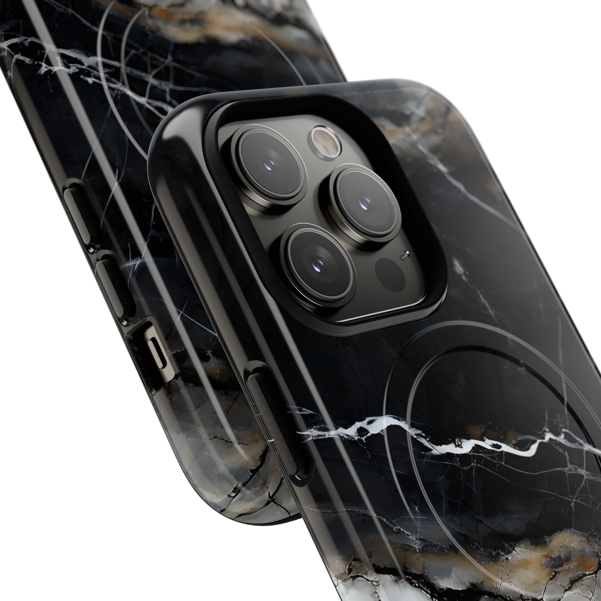 Obsidian Vein iPhone 14 Pro MagSafe Phone Case -Black Neutral Marble Design