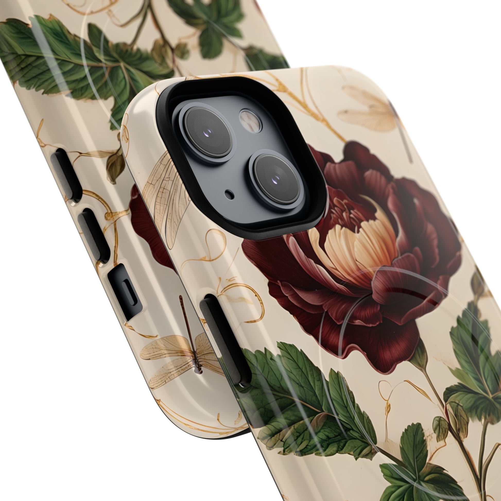 Vintage Burgundy Rose - Elegant Floral iPhone 14 Phone Case - Classic Painterly Rose Design