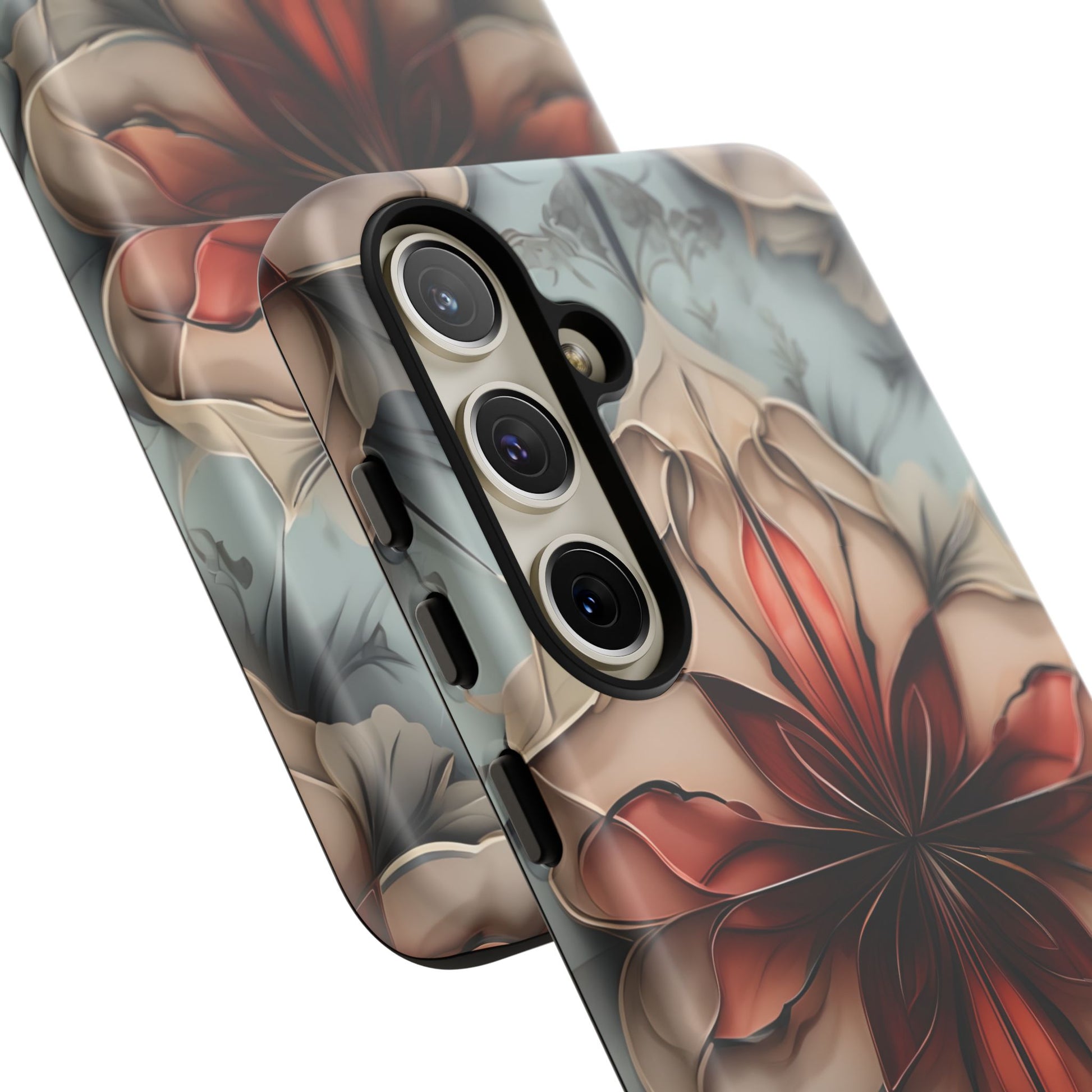 Ember Bloom - Kaleidoscope Collection Artistic Floral - Samsung Galaxy S24 Plus Tough Phone Case - Fiery Symmetrical Design