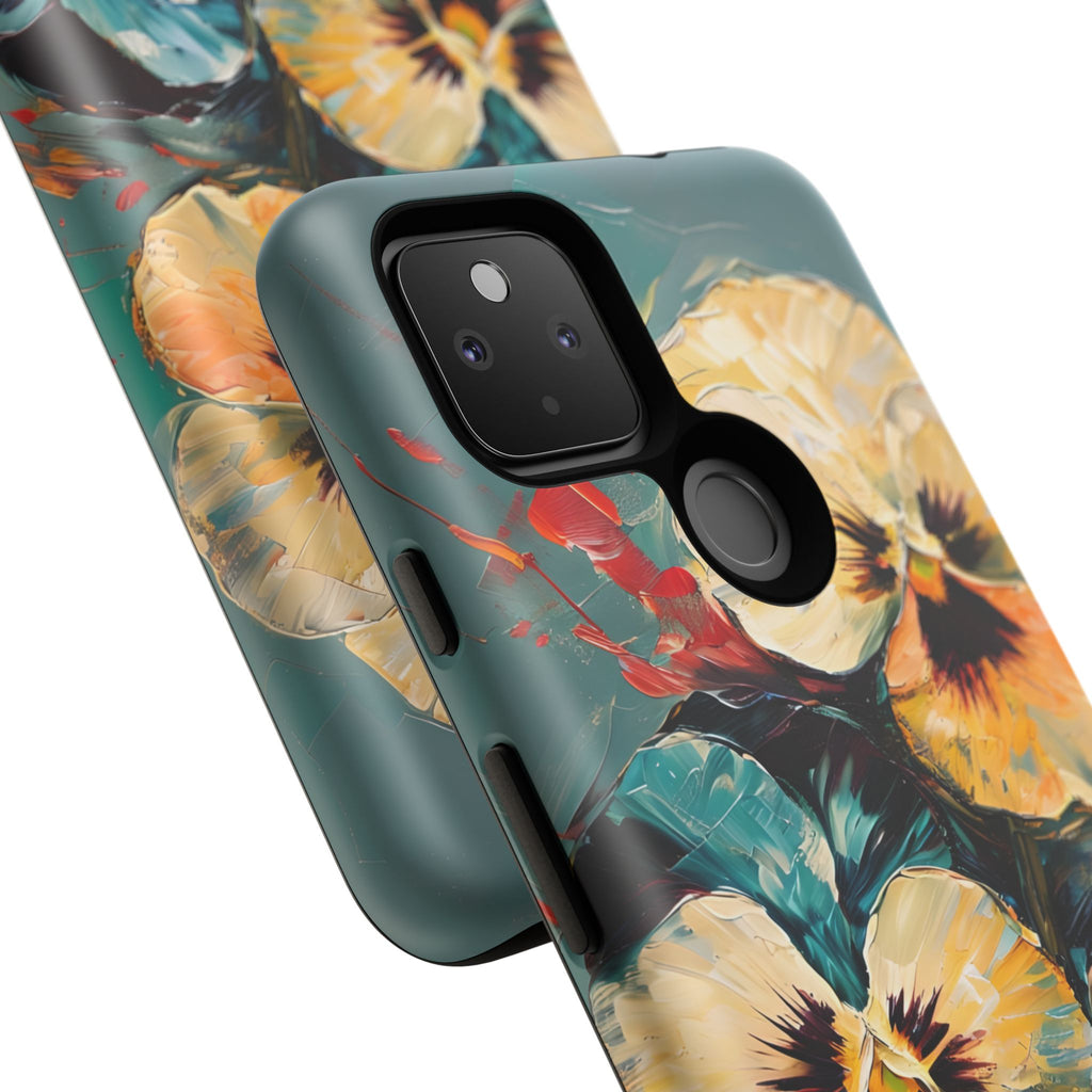 Golden Pansy Cascade Tough Case for Google Pixel 4a 5G - Floral Artistic Shockproof Cover, Elegant Protective Phone Case