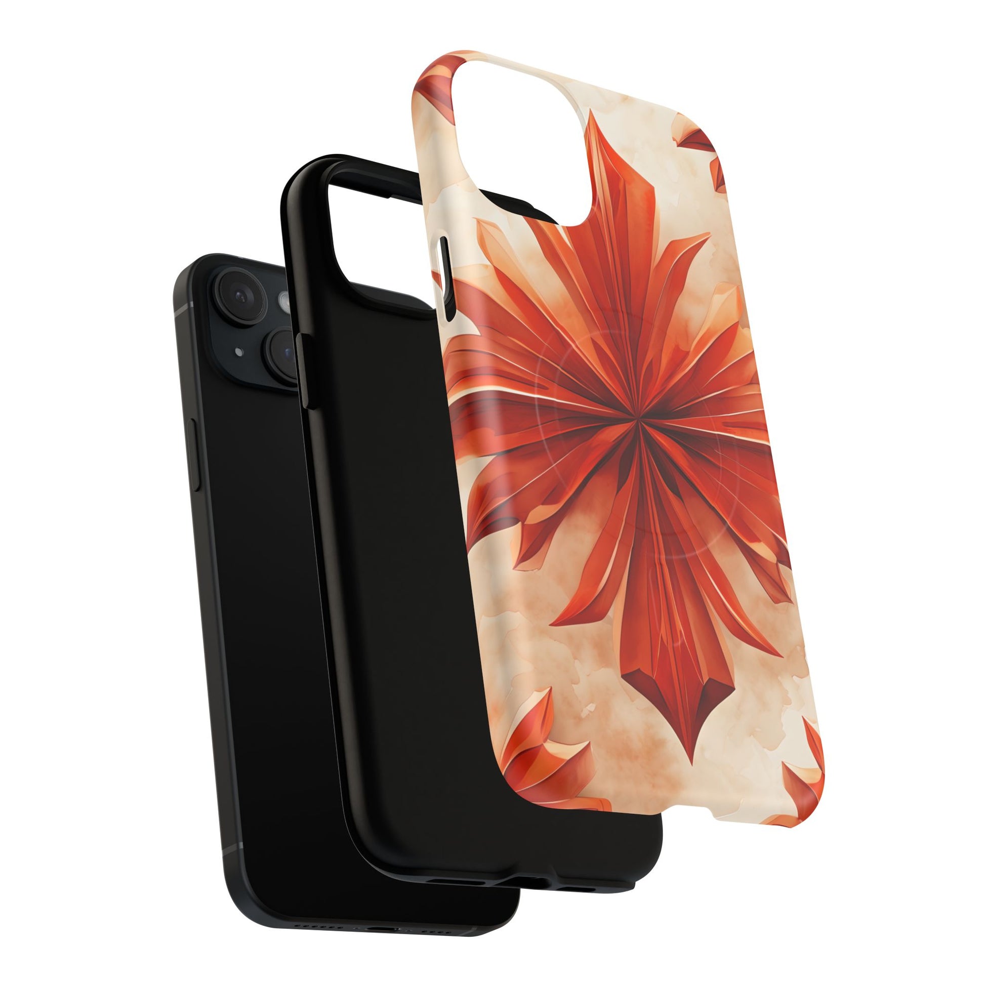 Sunset Fleur iPhone 15 Plus - Kaleidoscope Collection of MagSafe Compatible - Vibrant Sunset Flower Design