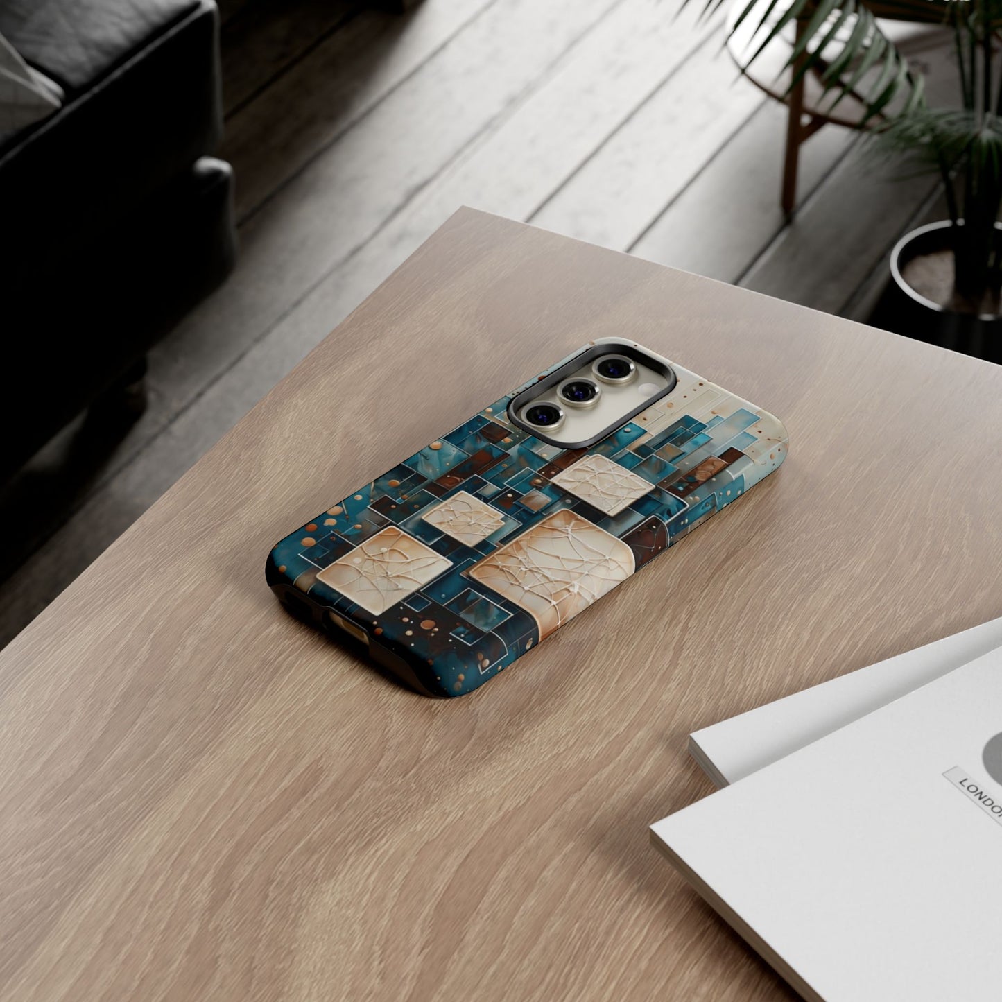 Architectural Drift Samsung Galaxy Case - Modern Geometric Teal & Parchment Design