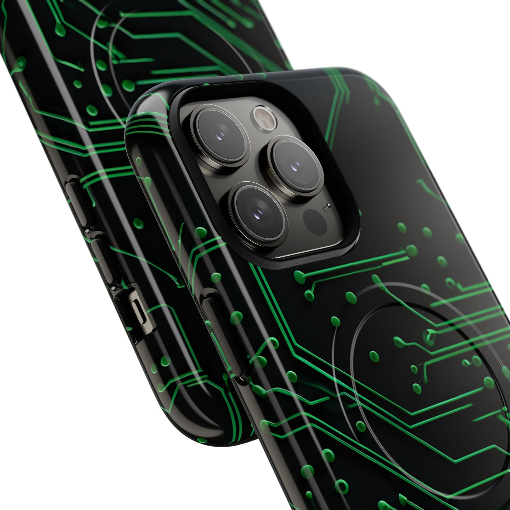 Green Circuit Grid iPhone 14 Pro Max MagSafe Compatible case- Tech-Inspired Shockproof Cover
