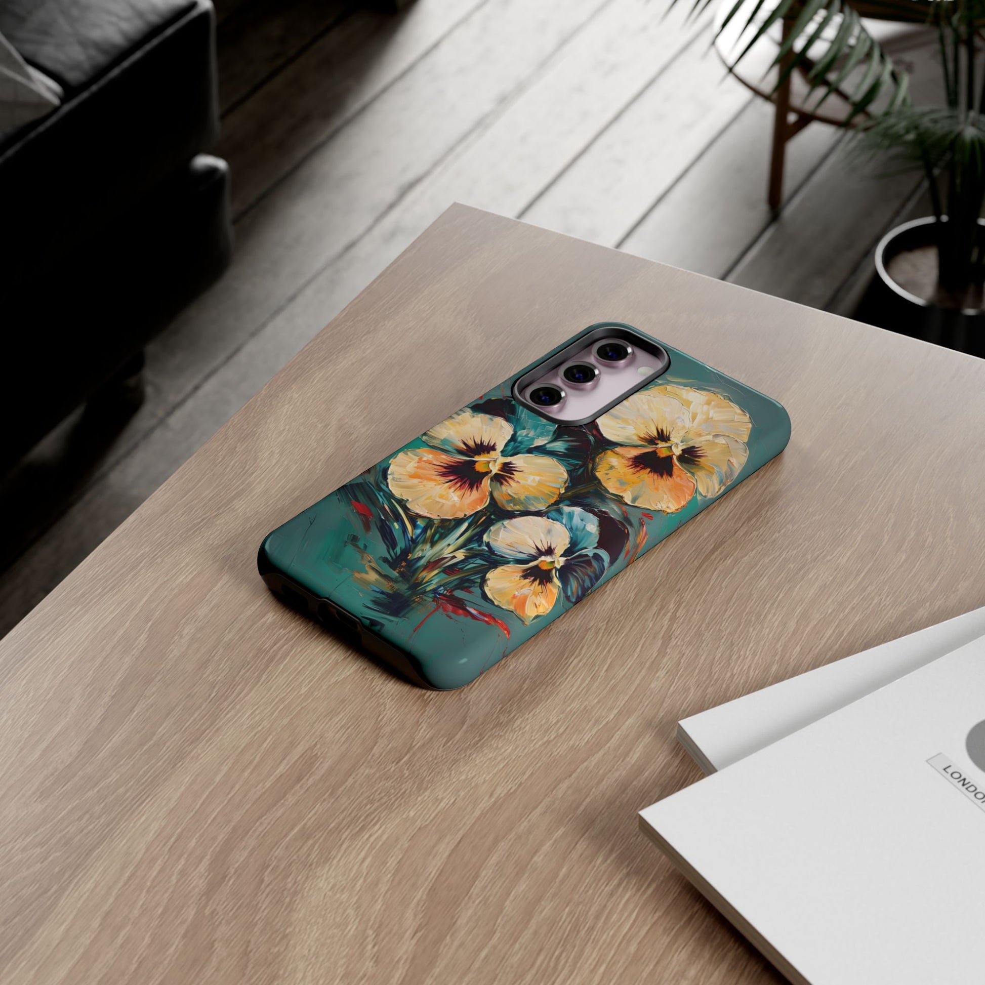 Golden Pansy Cascade Tough Case for Samsung Galaxy S23 Plus - Floral Artistic Shockproof Cover, Elegant Protective Phone Case