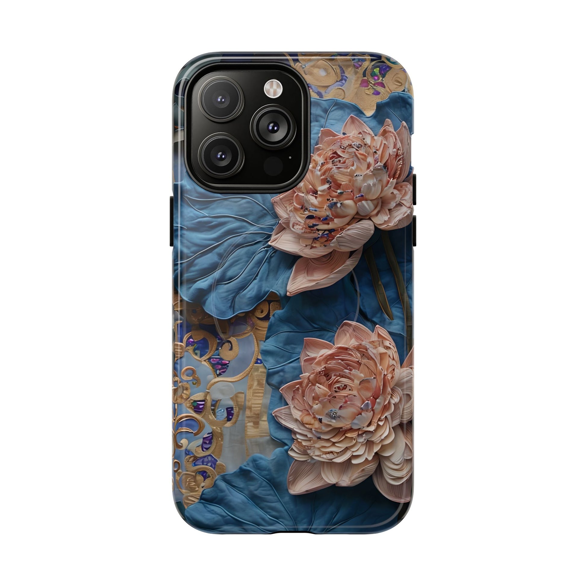 Peony Midnight Tapestry - iPhone 14 Pro Max - MagSafe Compatible - Elegant Blue & Blush Artful Phone Cover