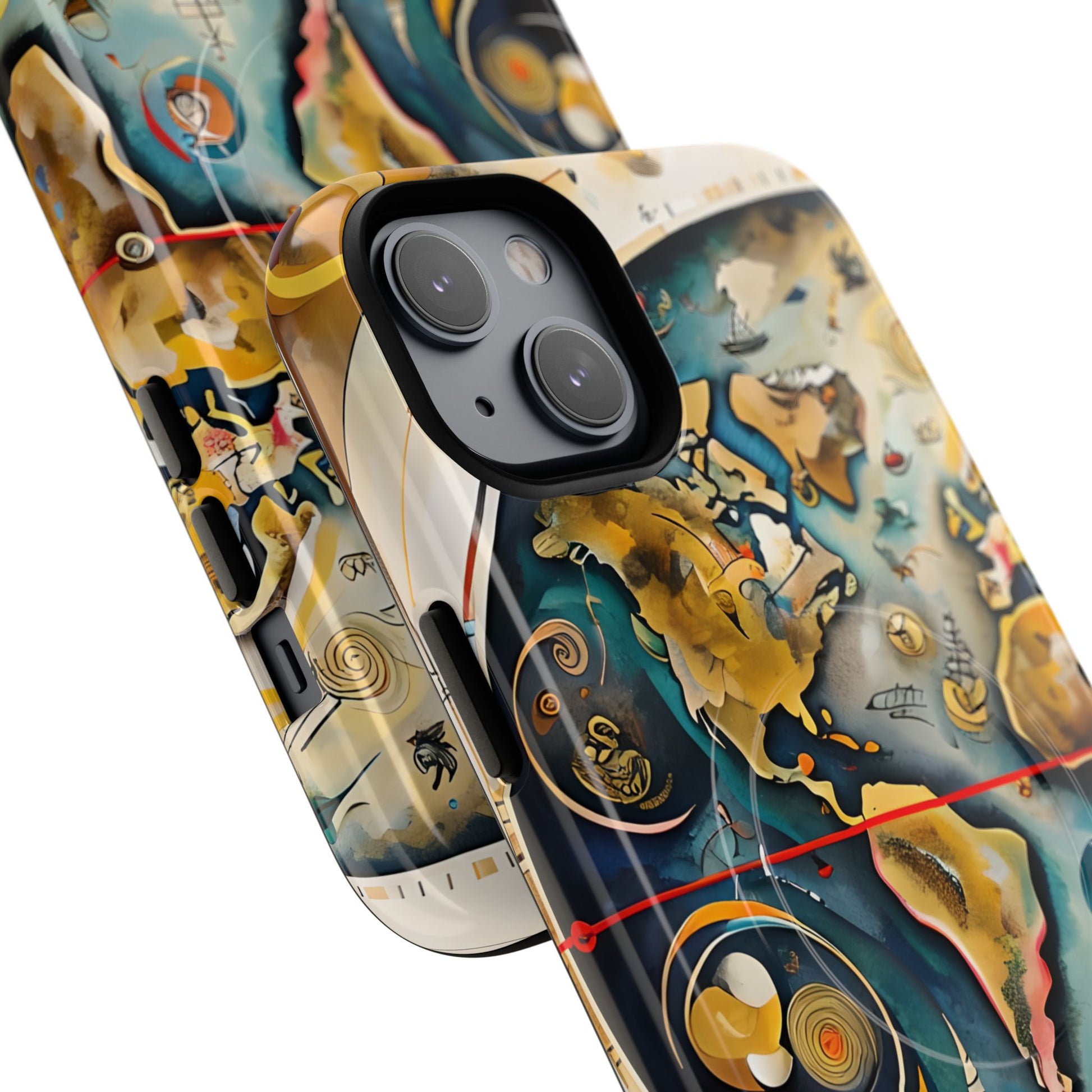 Celestial Map iPhone 14 Plus MagSafe Phone Case -Vintage Nautical World Map, Artistic Blue & Gold