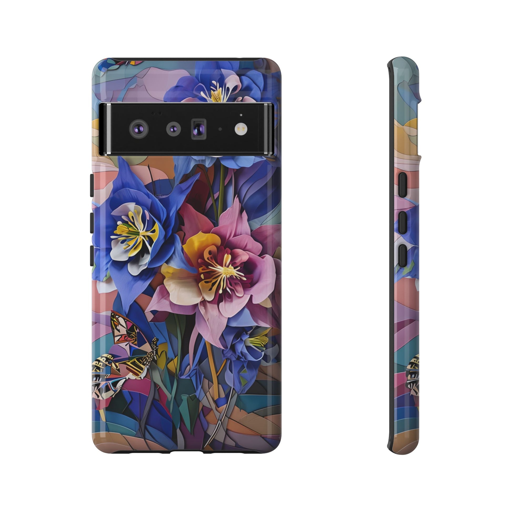 Blue Columbine Carnivale - Artistic Floral & Butterfly Google Pixel 6 Pro Tough Phone Case - Vibrant Botanical Design
