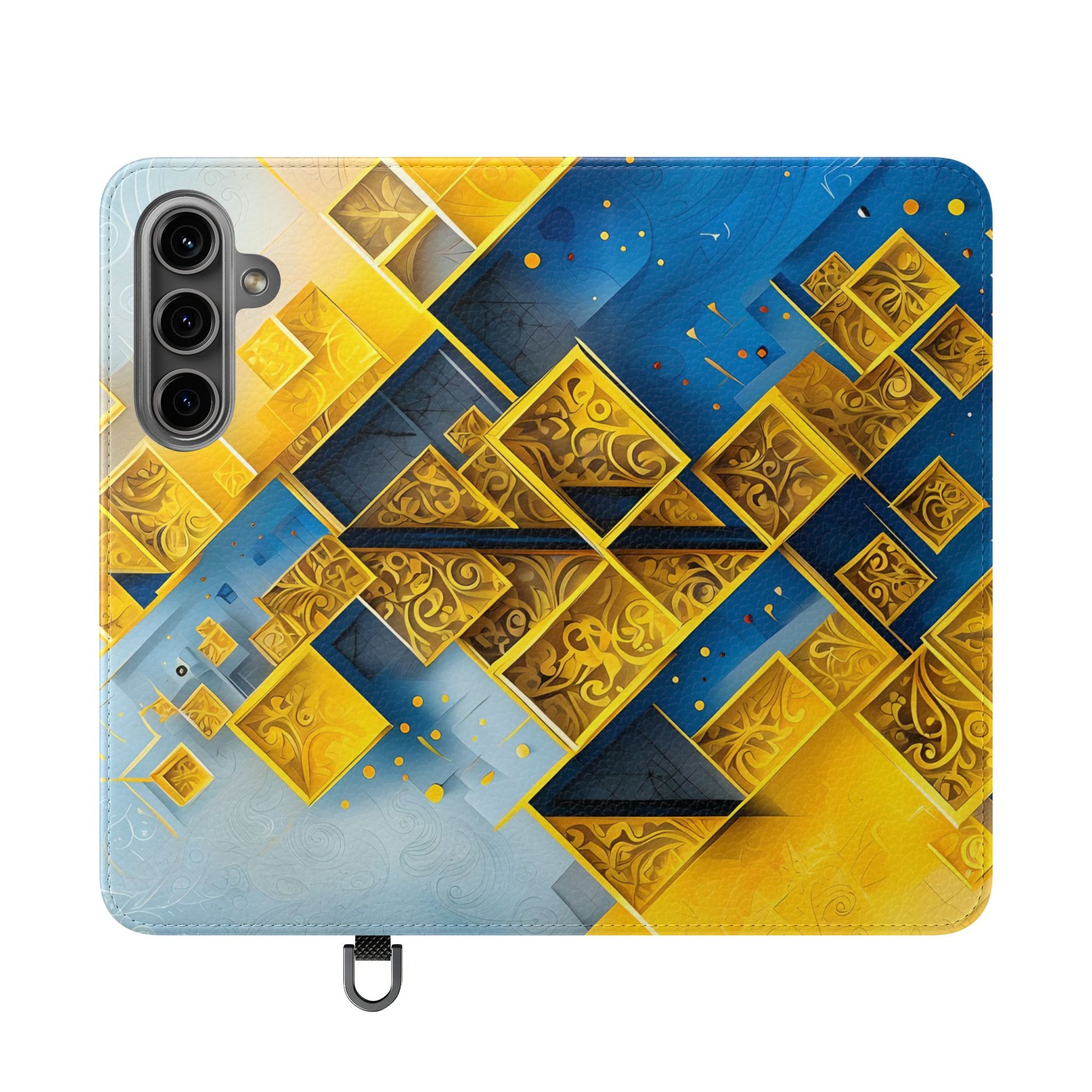 Golden Ascent Wallet Phone Case - Abstract Yellow & Blue Flip Cover for Samsung Galaxy S24