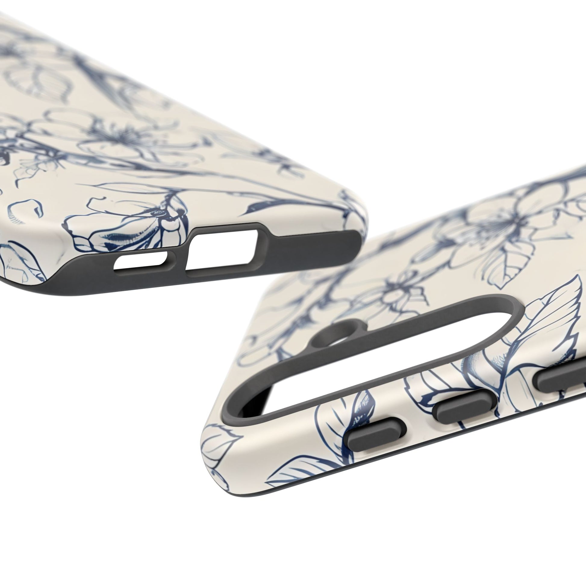 Blossom Sketch - Artistic Blue Floral Samsung Galaxy S25 Tough Phone Case - Hand-Drawn Botanical Design