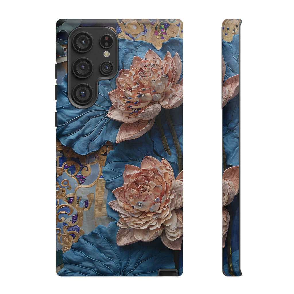 Peony Midnight Tapestry - Samsung Galaxy S22 Ultra - Elegant Blue & Blush Artful Phone Cover