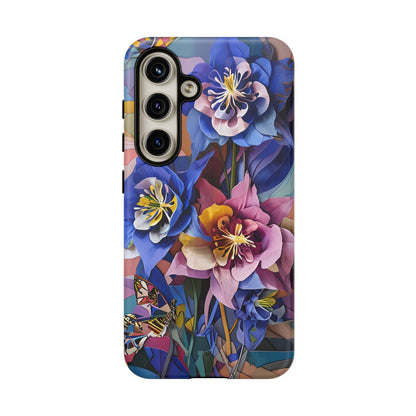 Blue Columbine Carnivale - Artistic Floral & Butterfly Samsung Ultra Tough Phone Case - Vibrant Botanical Design