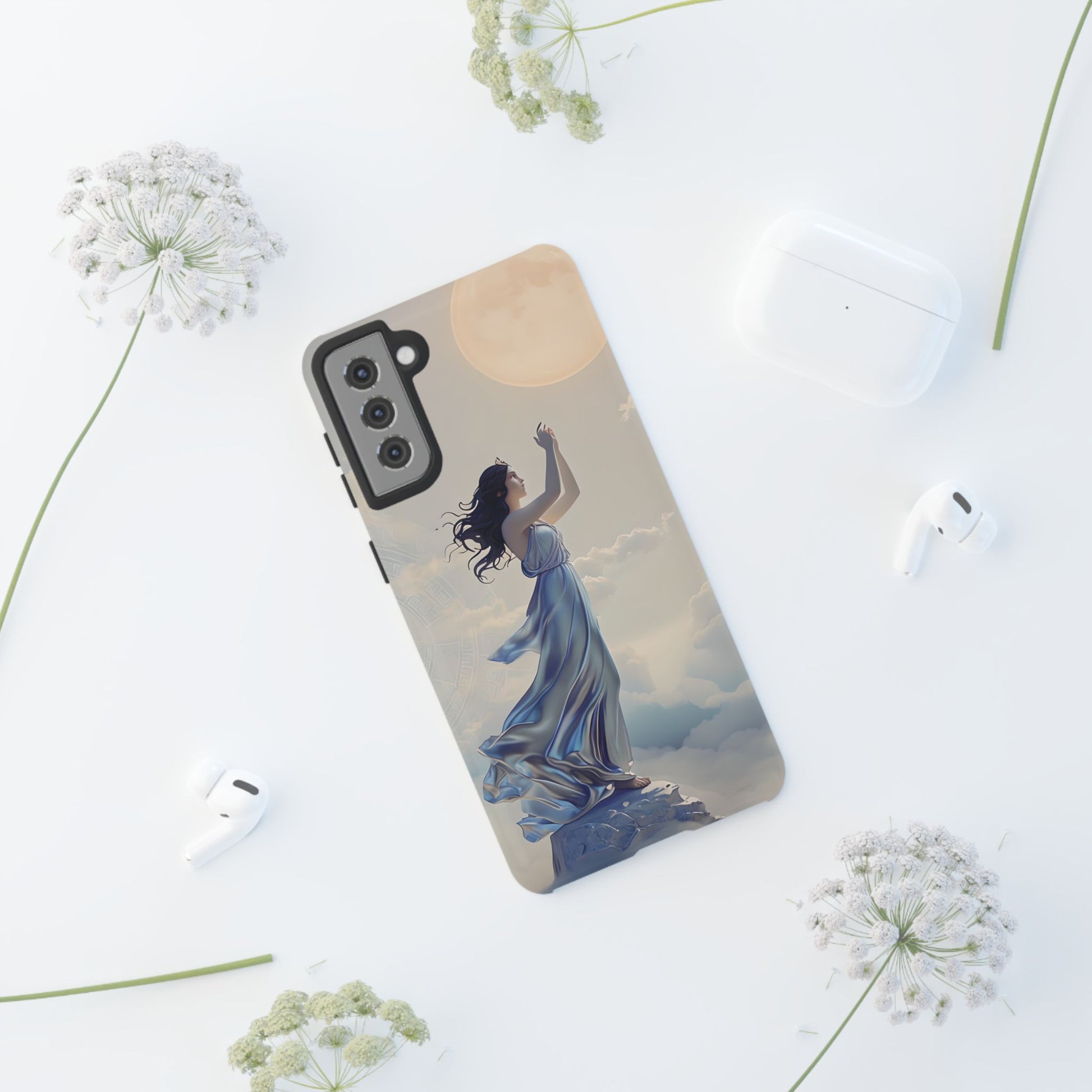 Moonlit Ascend - Ethereal Celestial Art Samsung Galaxy S21 Plus Tough Phone Case - Dreamy Night Sky & Floating Woman Design