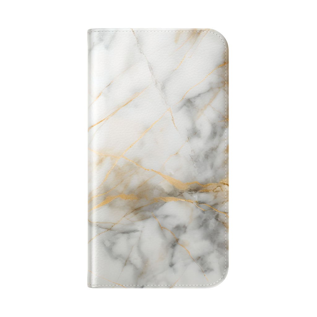 Golden Vein Wallet Phone Case - Gold & White Marble Design - Flip Cover for iPhone 15