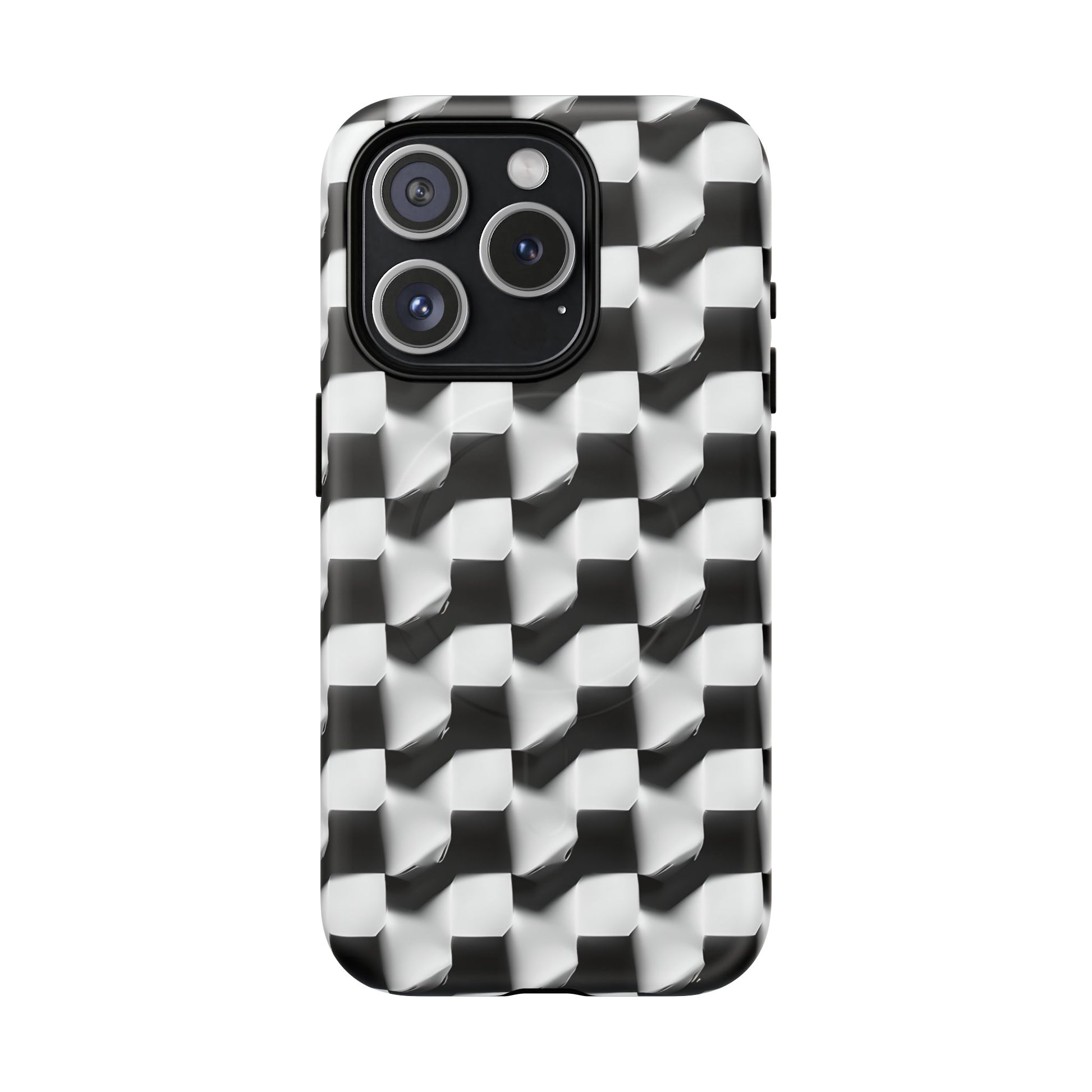 Monochrome Grid - iPhone 15 Pro MagSafe Phone Case - Bold, Modern Black & White Design